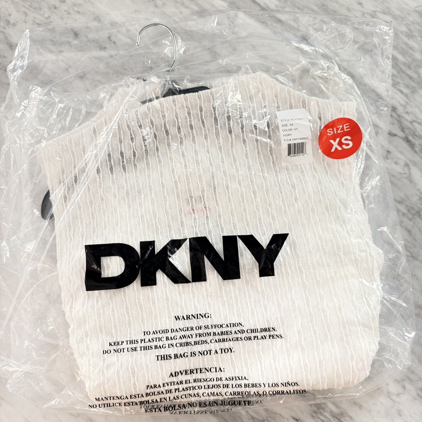 DKNY Women’s Lightweight Mock Neck Sleeveless Open Texture Top W/ Cami White XS