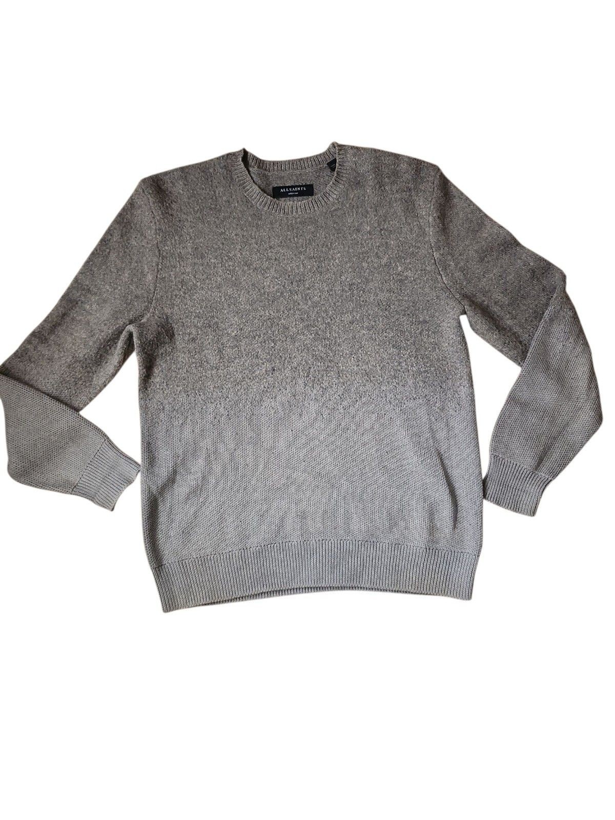 Allsaints Ombre Waffle Knit Crewneck Sweater Mens Medium Dark Taupe Streetwear