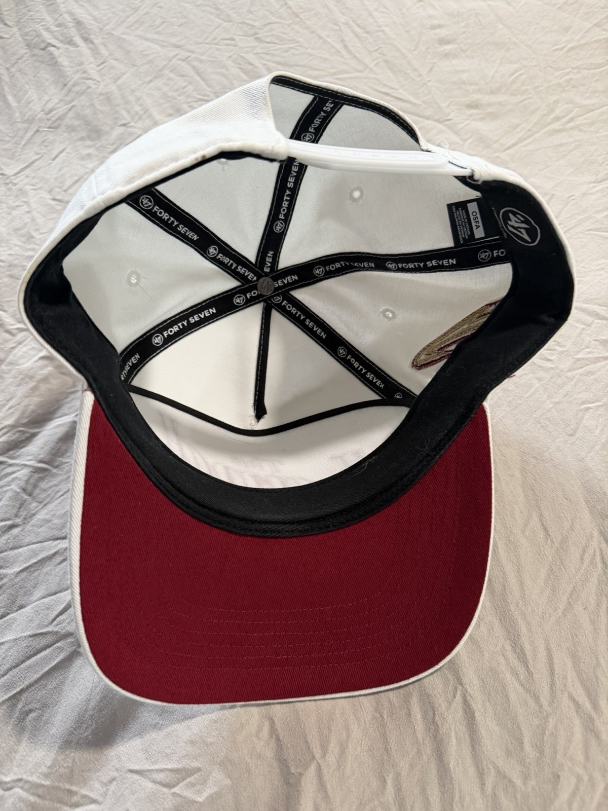 ’47 Cleveland “The Land” Baseball Cap White/Red Adjustable One Size Gold C