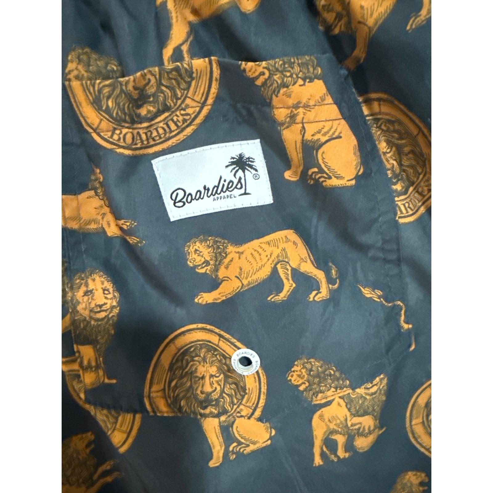 Boardies Apparel Mens Lion Medallion Print Swim Trunks Orange Black Size M