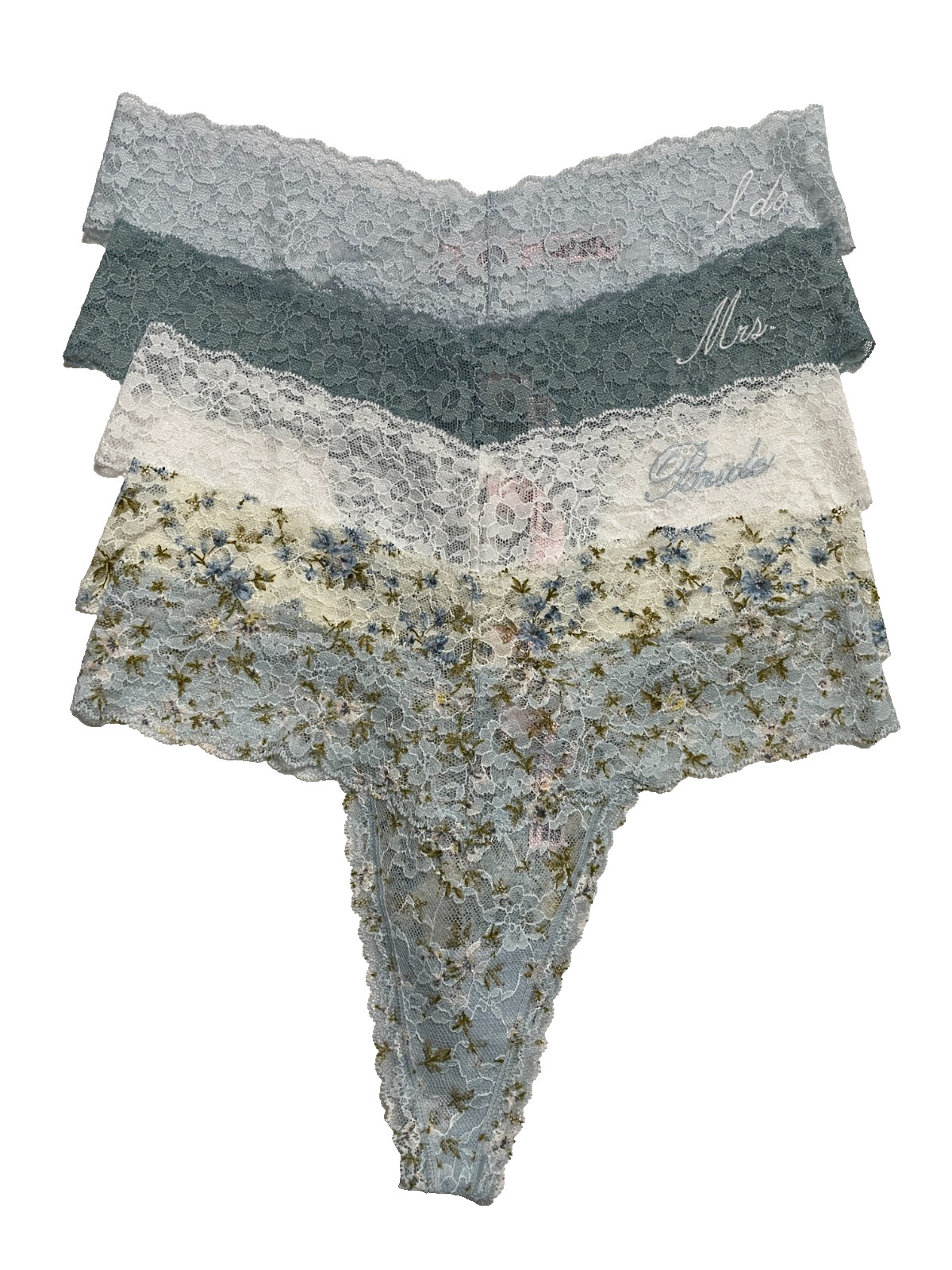 Victoria Secret Lace Thongs Womens Large 5 Pairs Bridal Blue Multicolor