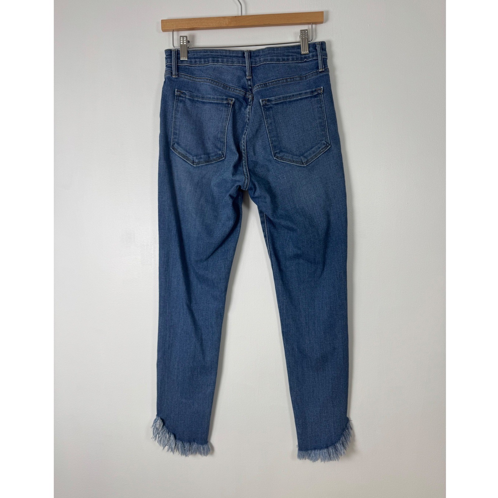 Boho Just Black Denim Womens 29 Skinny Jeans Blue Frayed Tulip Hem BP246J USA