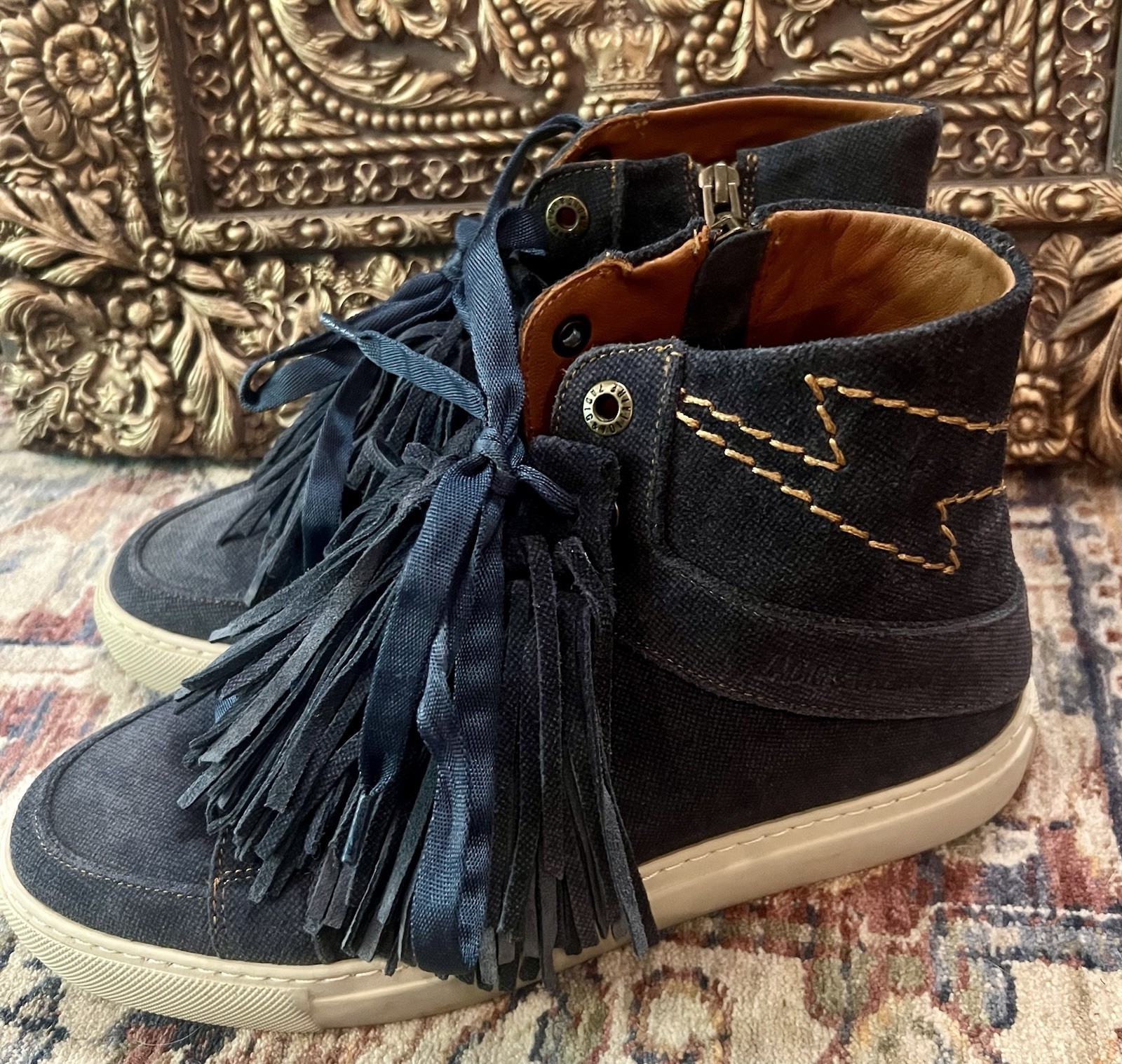 Zadig & Voltaire $398 High Flash Suede Denim High Tops Sneakers Shoes Sz. 39