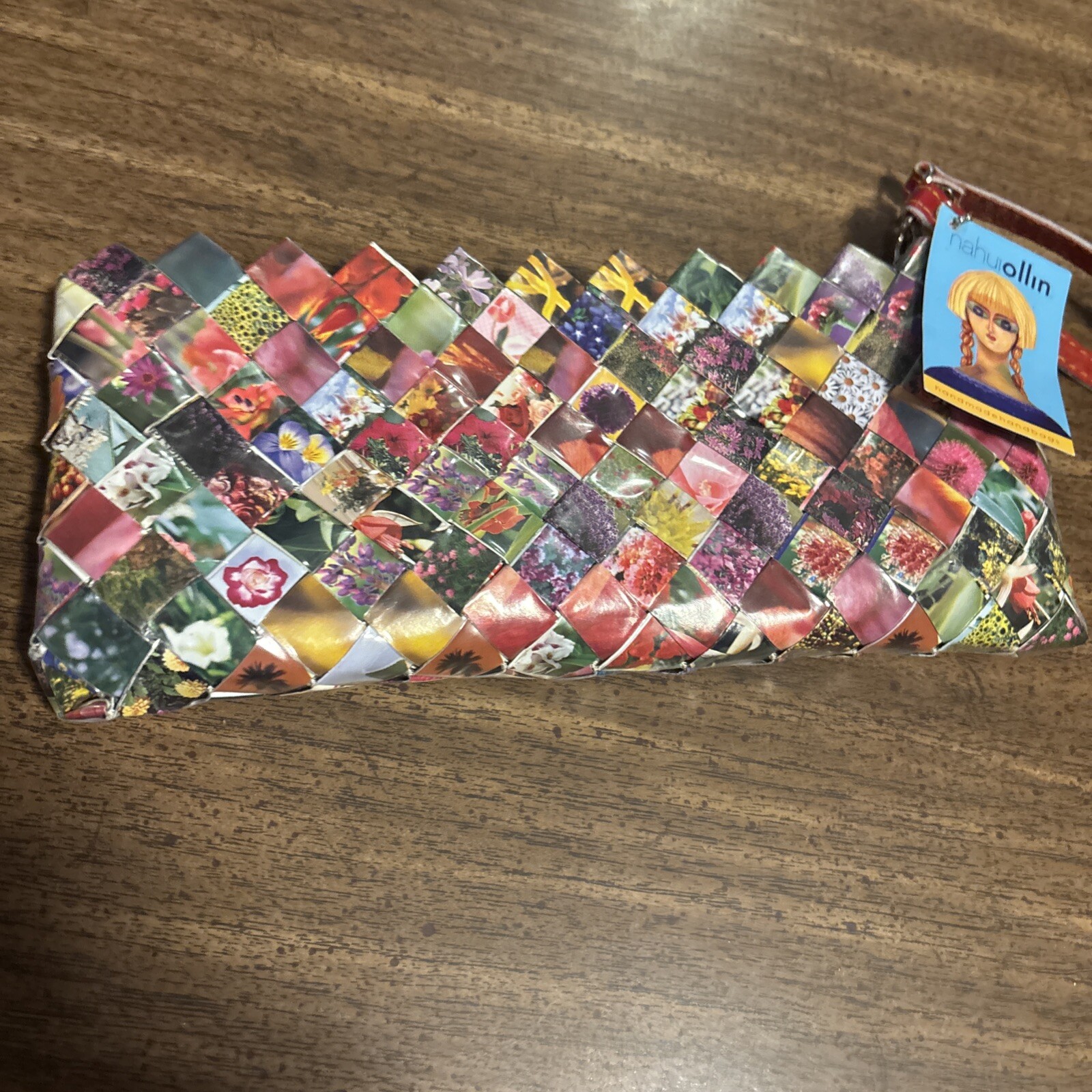 Nahui Ollin Handcrafted Clutch Recycled Materials Purse Interior Design Art NWT