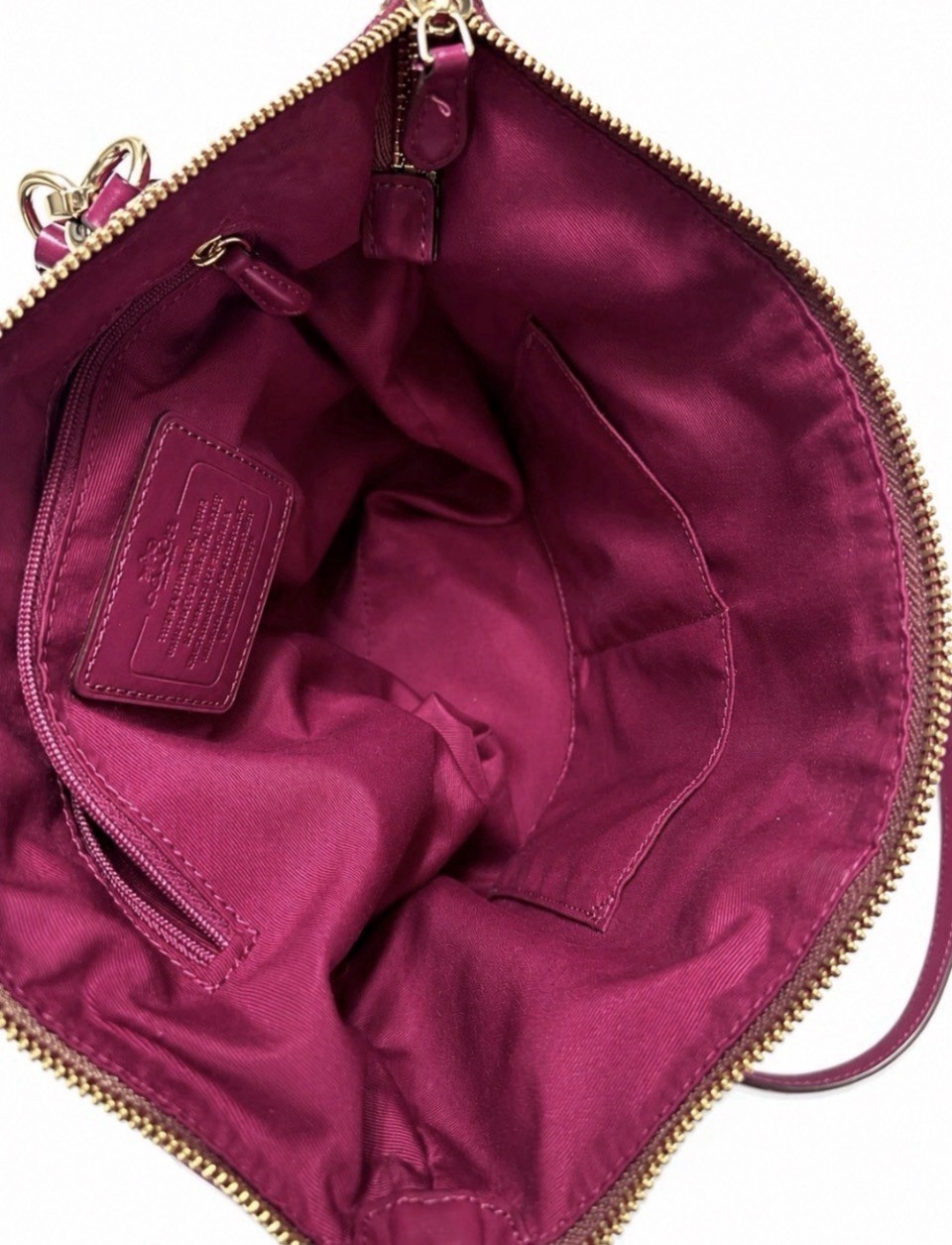 Coach Kelsey Signature Monogram C Canvas Khaki & Fuchsia Leather Trim Bag