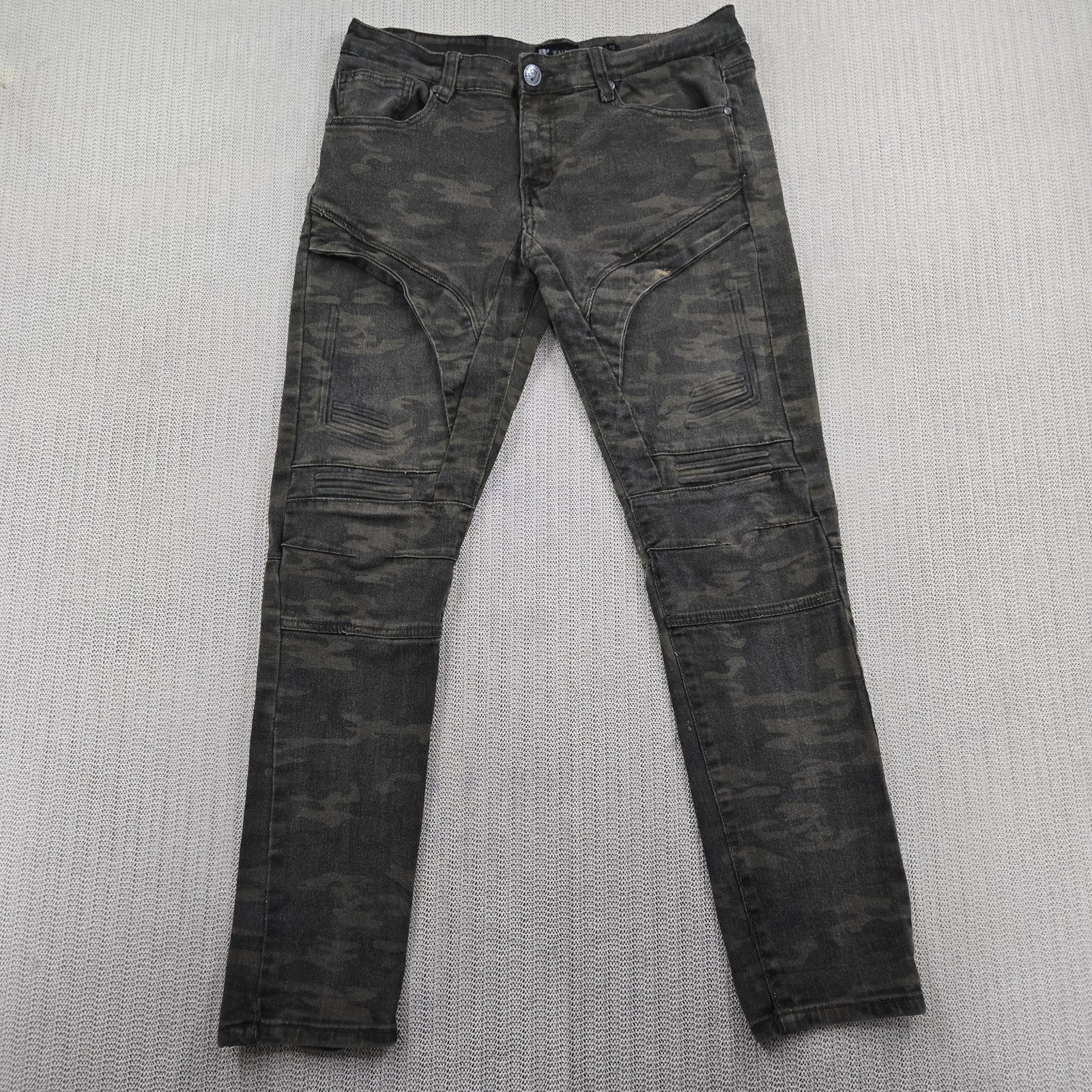 Waimea Jeans Mens 32×29 Green Camo Skinny Fit Slim Moto Biker Denim Pants