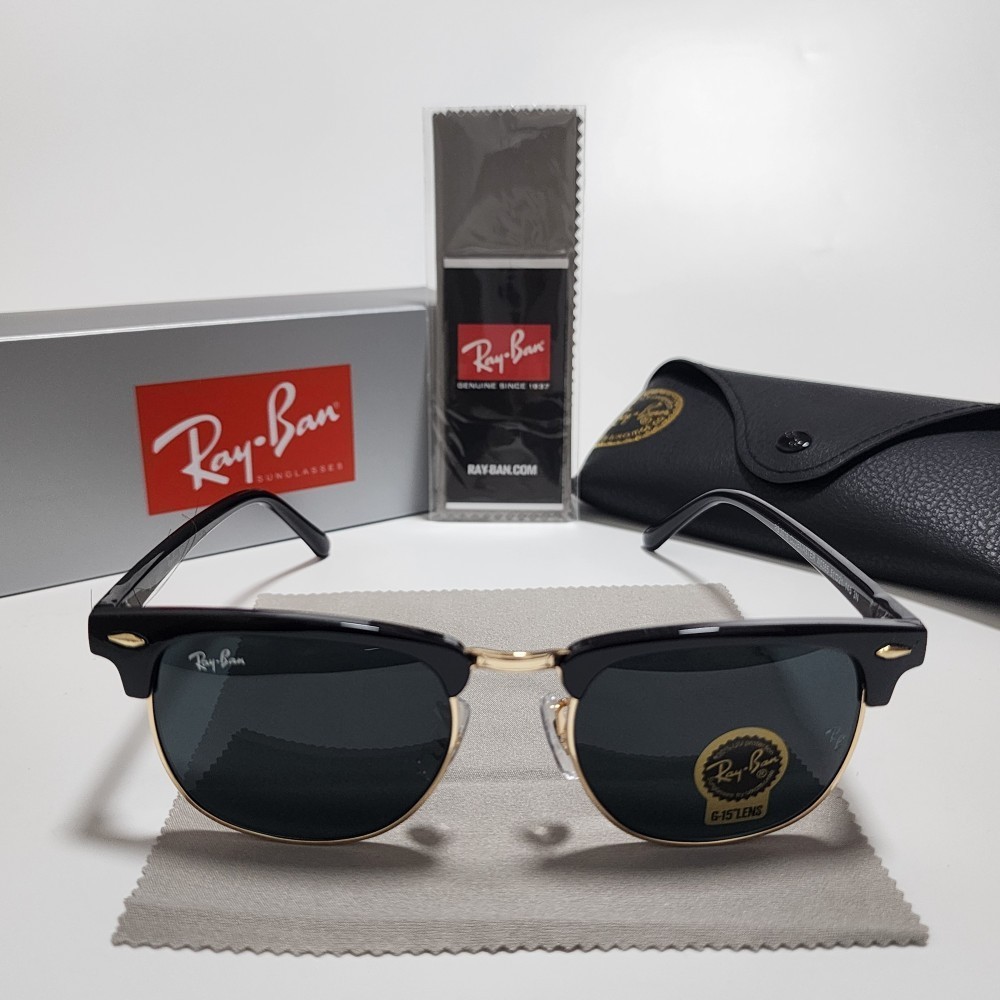 Ray-Ban RB3016 Sunglasses Clubmaster Classic Black Frame Glass Gray Lens 51-21mm