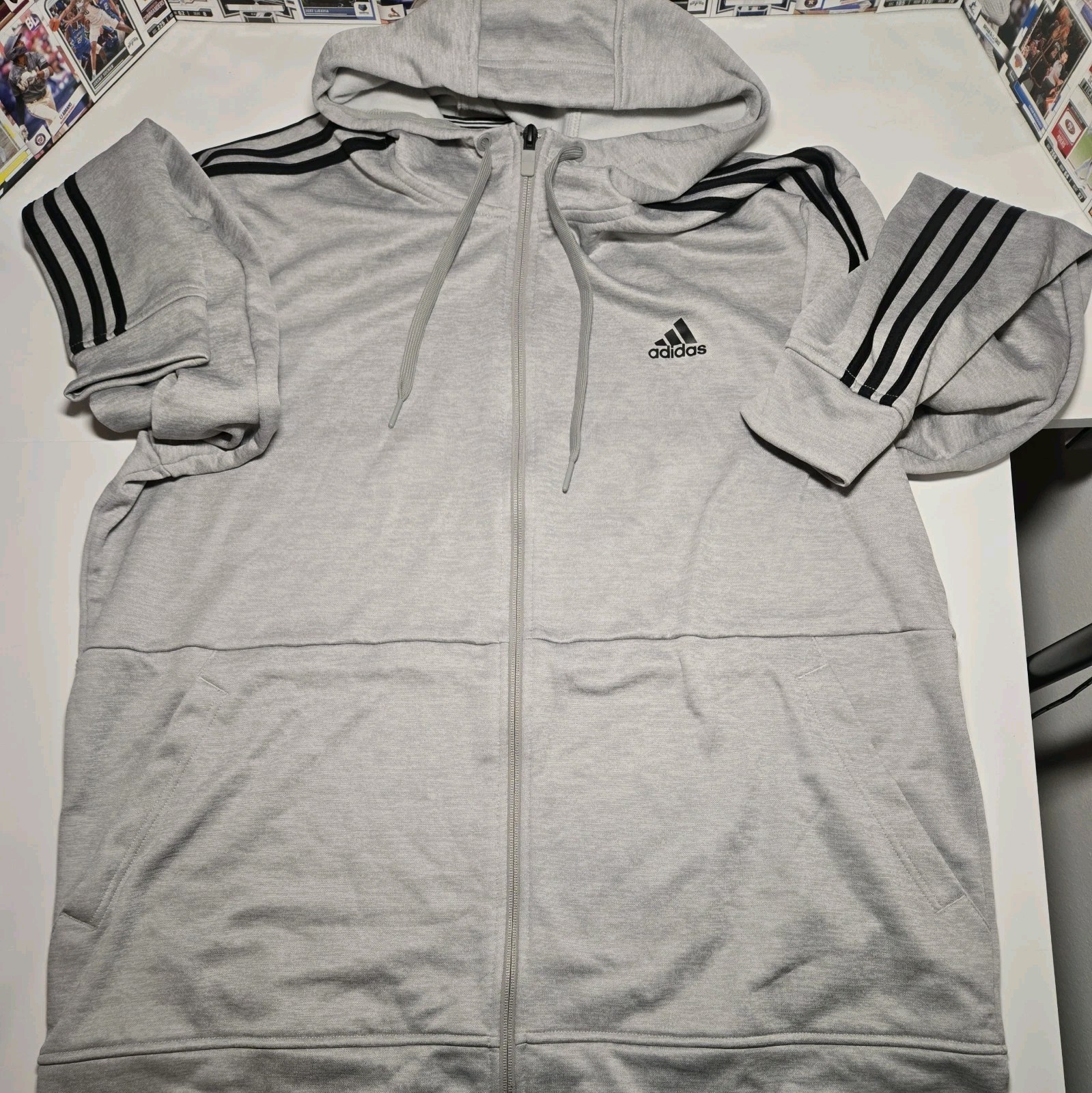 adidas men Essentials Fleece 3-Stripes Full-Zip Hoodie XL Grey
