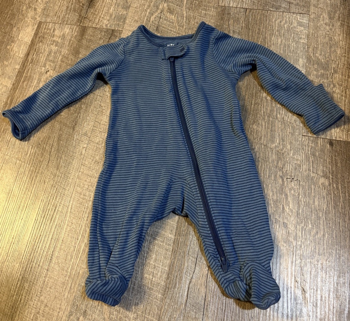 Carter’s Newborn Footed Zip Sleeper One Piece Blue Striped Knit Long Sleeve