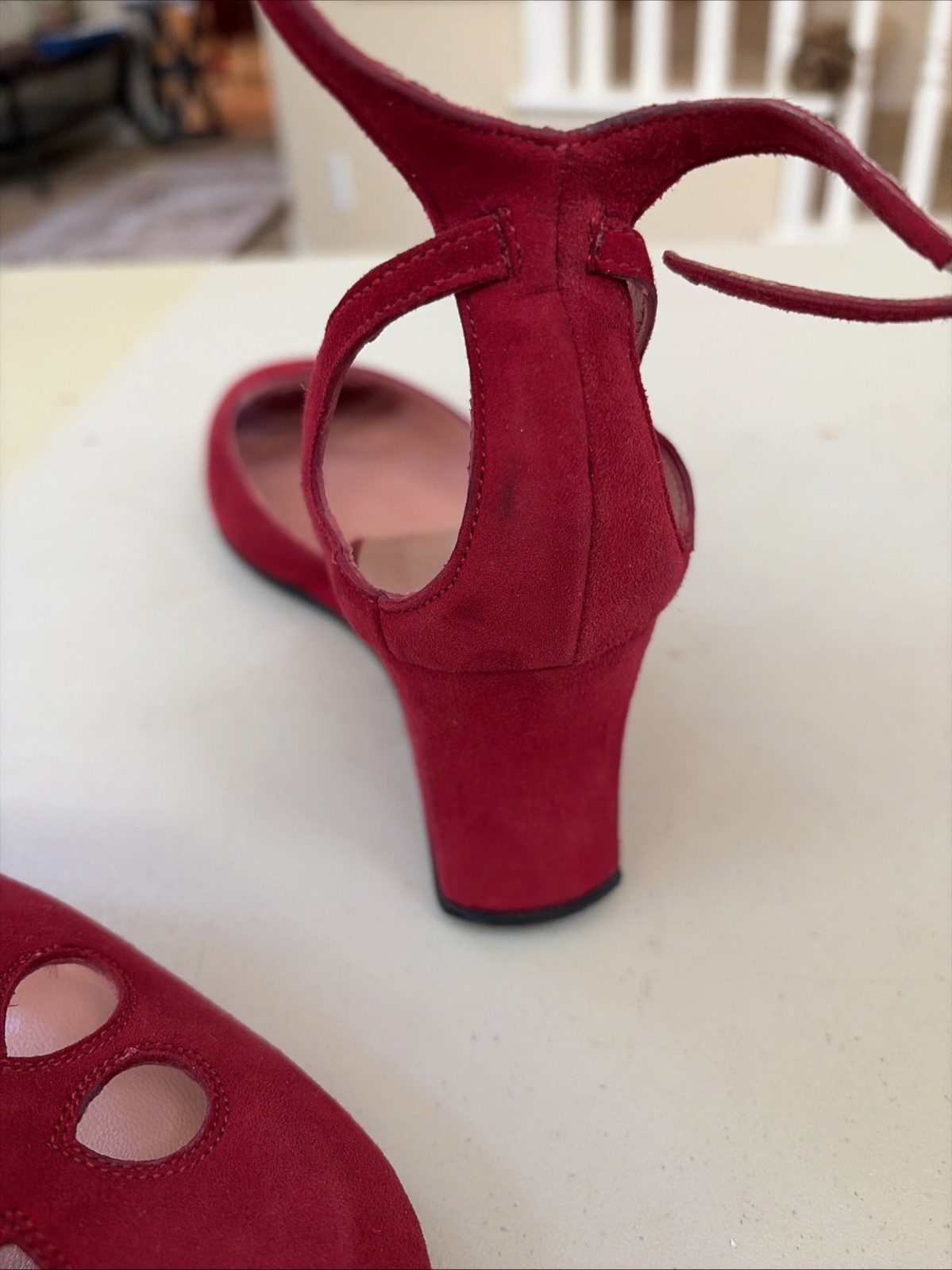Stephane Kelian Made in FRANCE Red Suede 2.25” Wedge shoes Womens 8.5