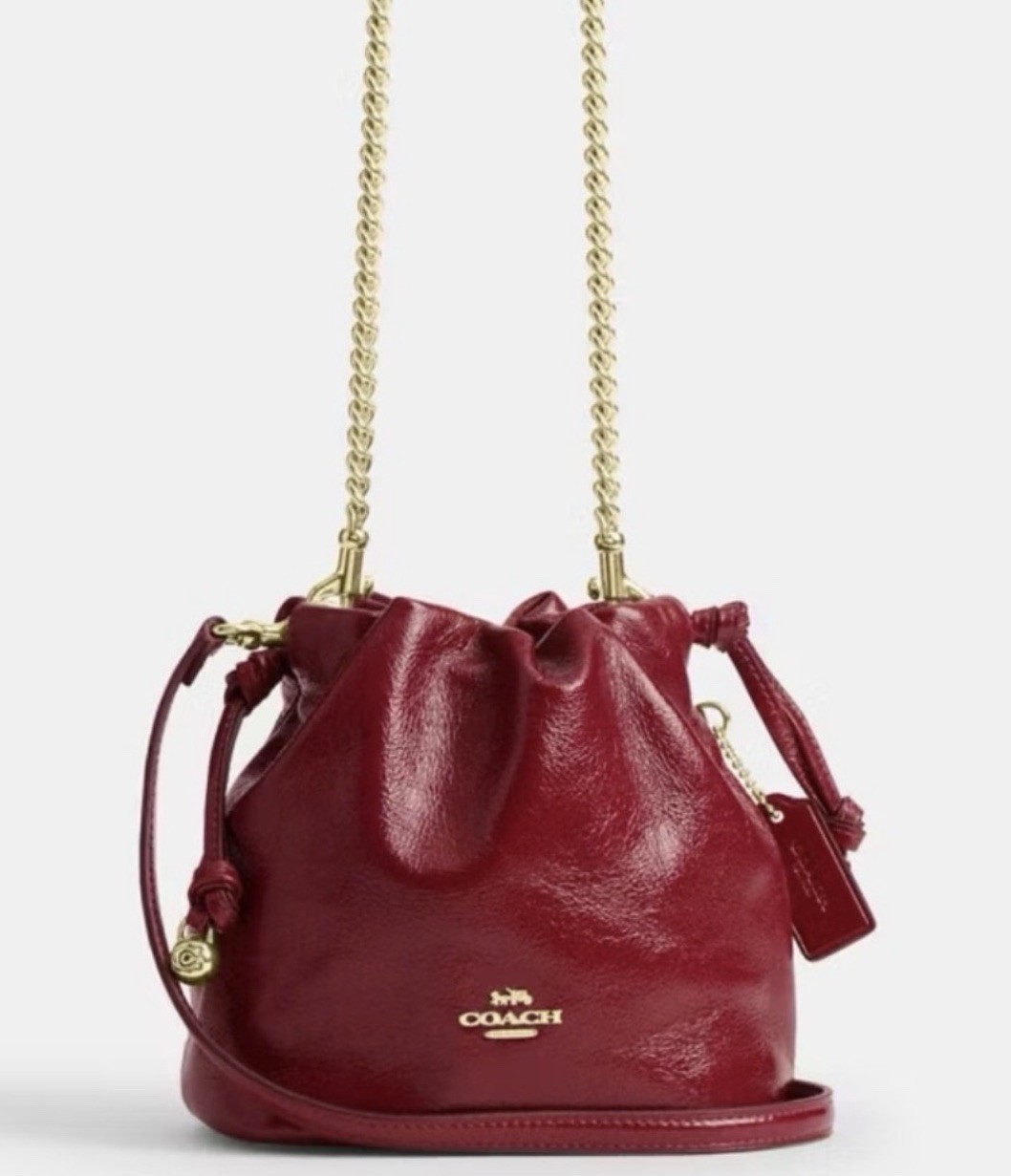 Coach NWT Cardinal Red Crinkle Cut Leather Mini Faye With Gold Chain & Hardware