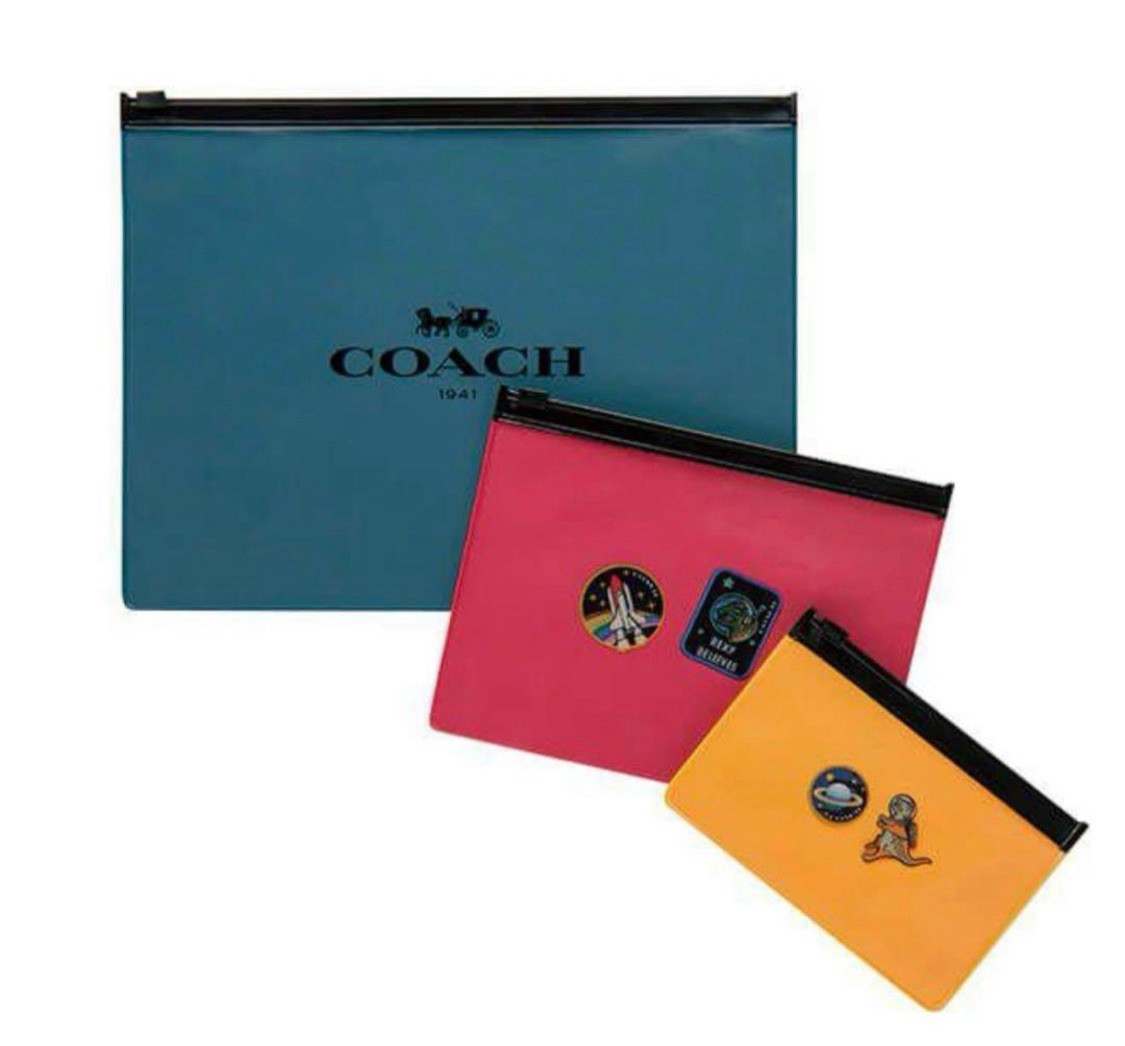 Coach Rexy Space 3 Pc Plastic Slide Zip Case Clear Storage Bag NASA Shuttle