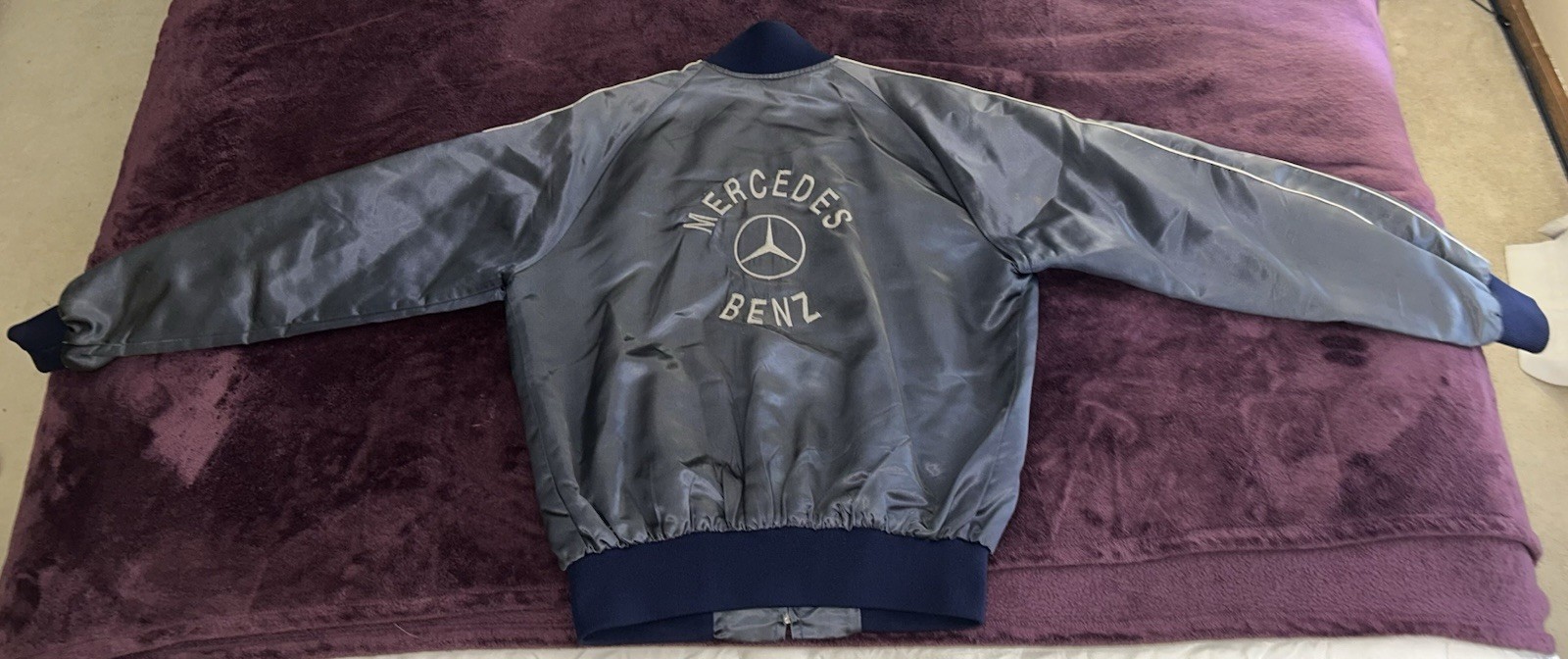 VTG 70s 80s Mercedes Benz Satin Bomber/Racing Jacket-Read-L(Fit M/L)Embroidered