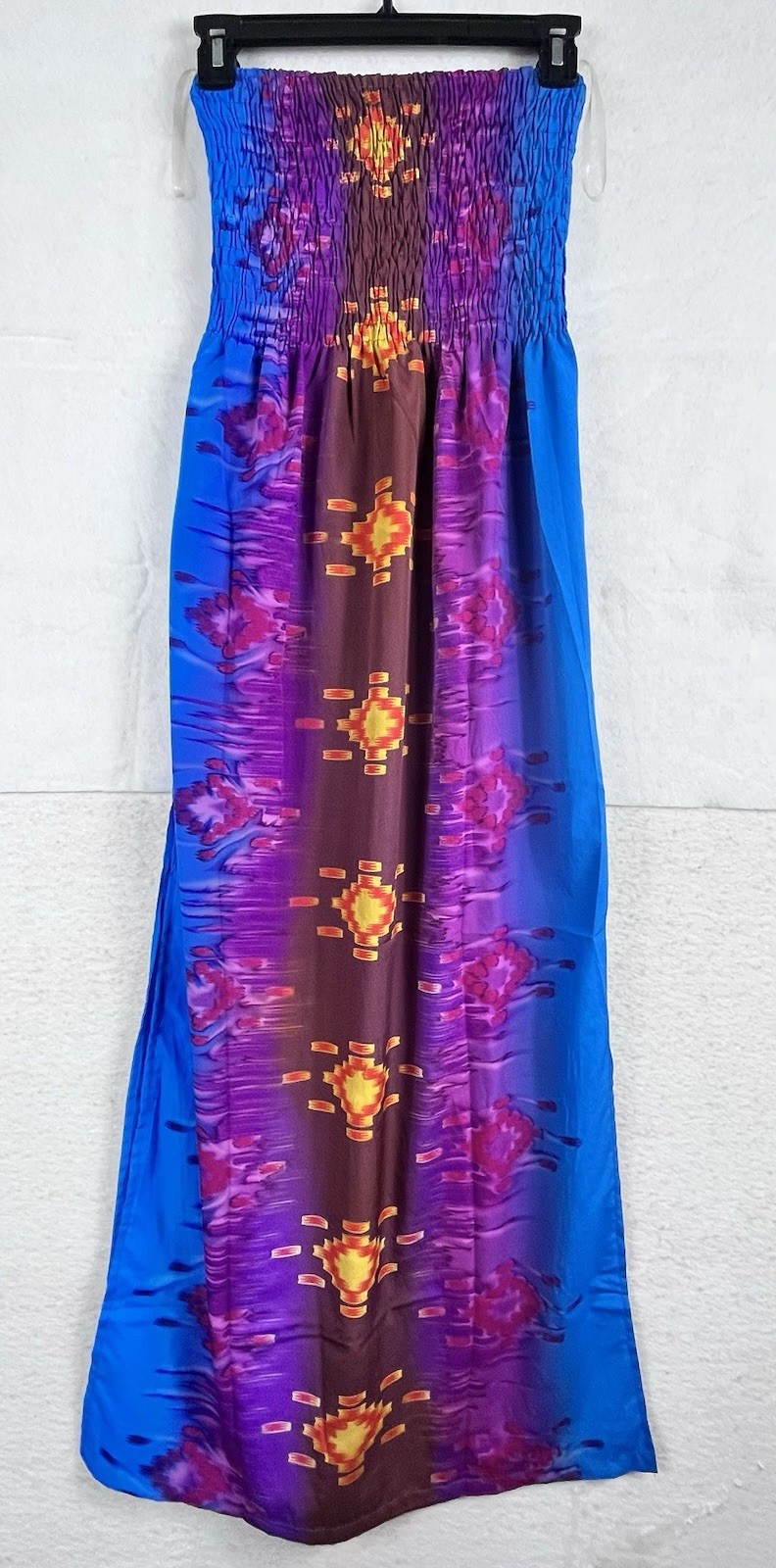 India Boutique Boho Maxi Dress Tube Top Sundress Free Size Southwest Ikat Print
