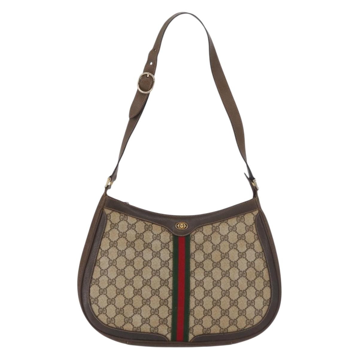 GUCCI GG Supreme Web Sherry Line Shoulder Bag PVC Beige Gold Auth 182476