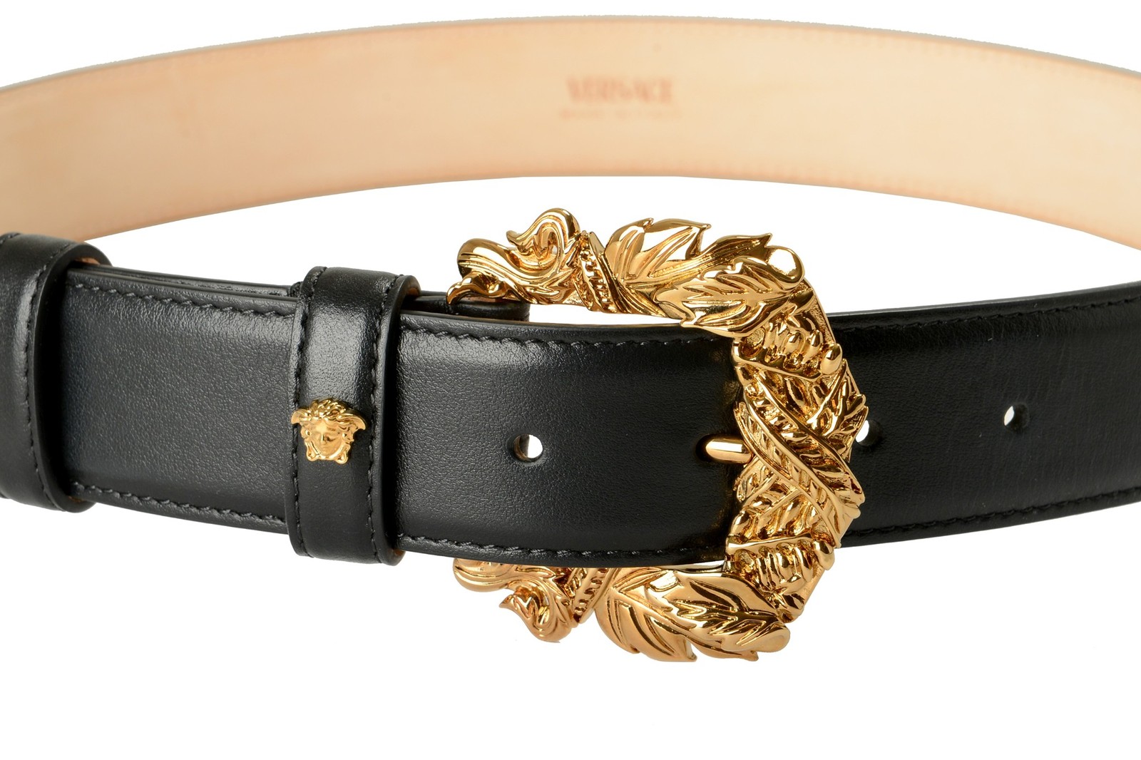 Versace Black 100% Leather Gold Buckle Decorated Belt US 30 IT 75