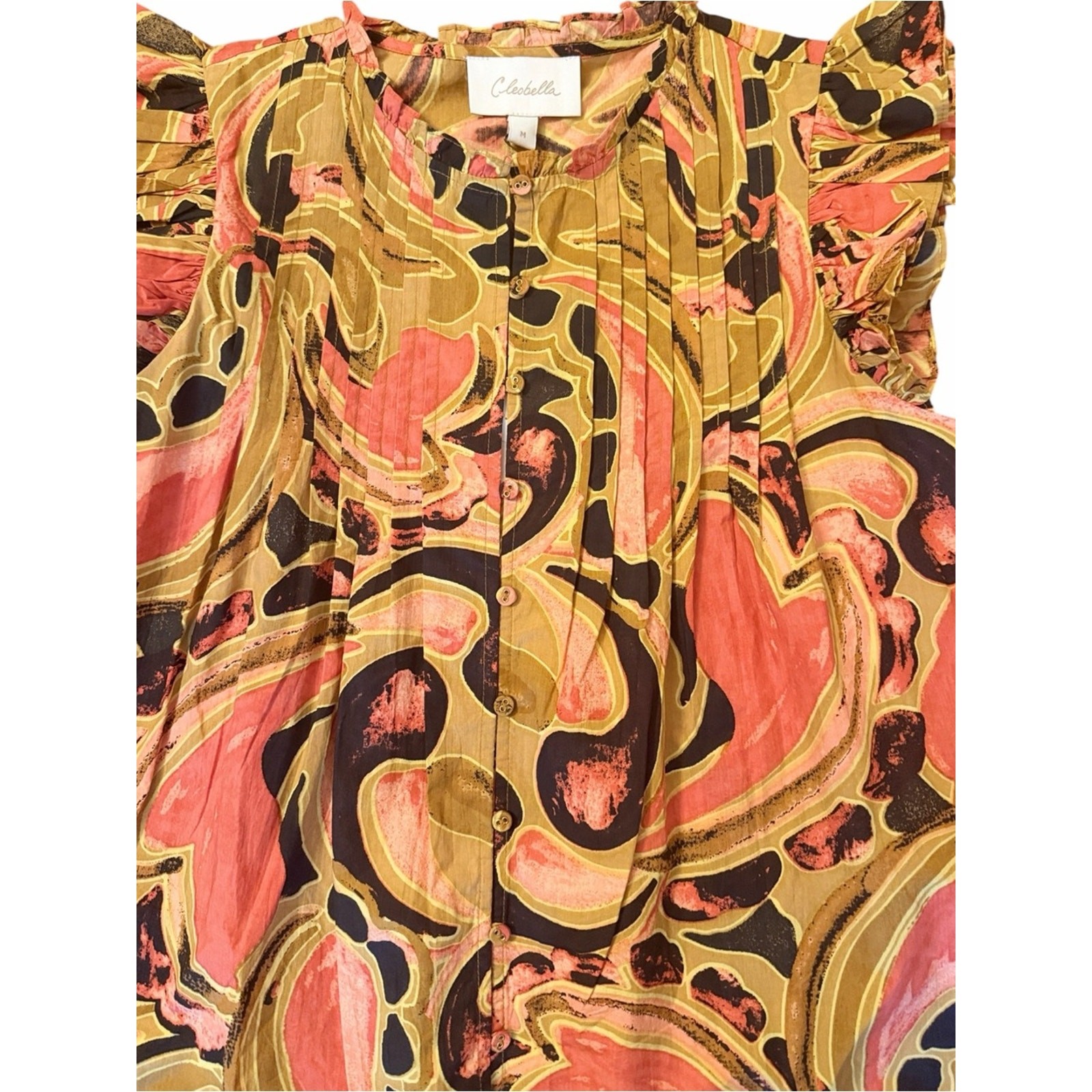 NWT Cleobella Maritza Blouse Osaria Print Organic Cotton Flutter Sleeve Top Med
