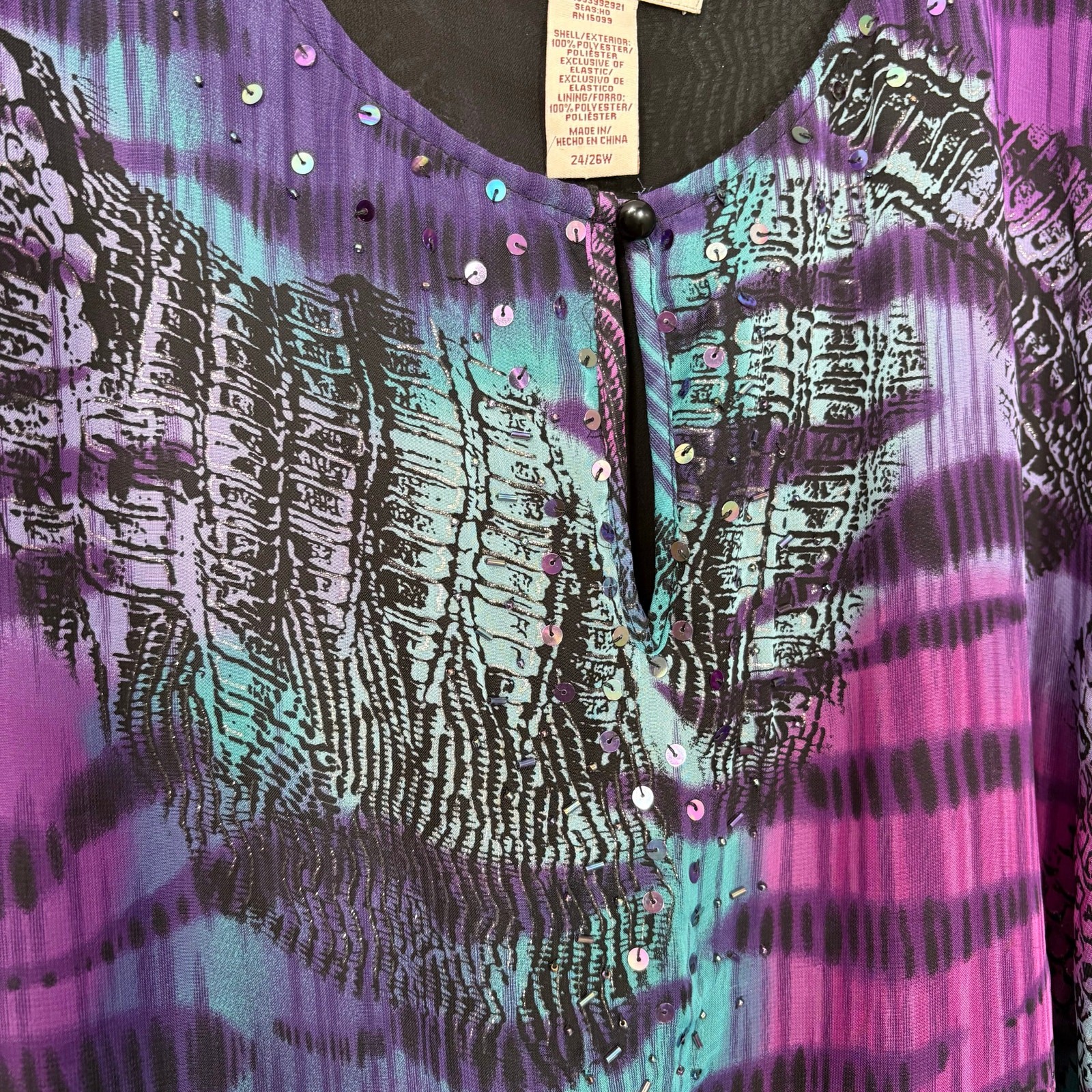 Covington Boho Fairy Sequin Purple & Blue Animal Top – 24/26 – Women’s Plus Size