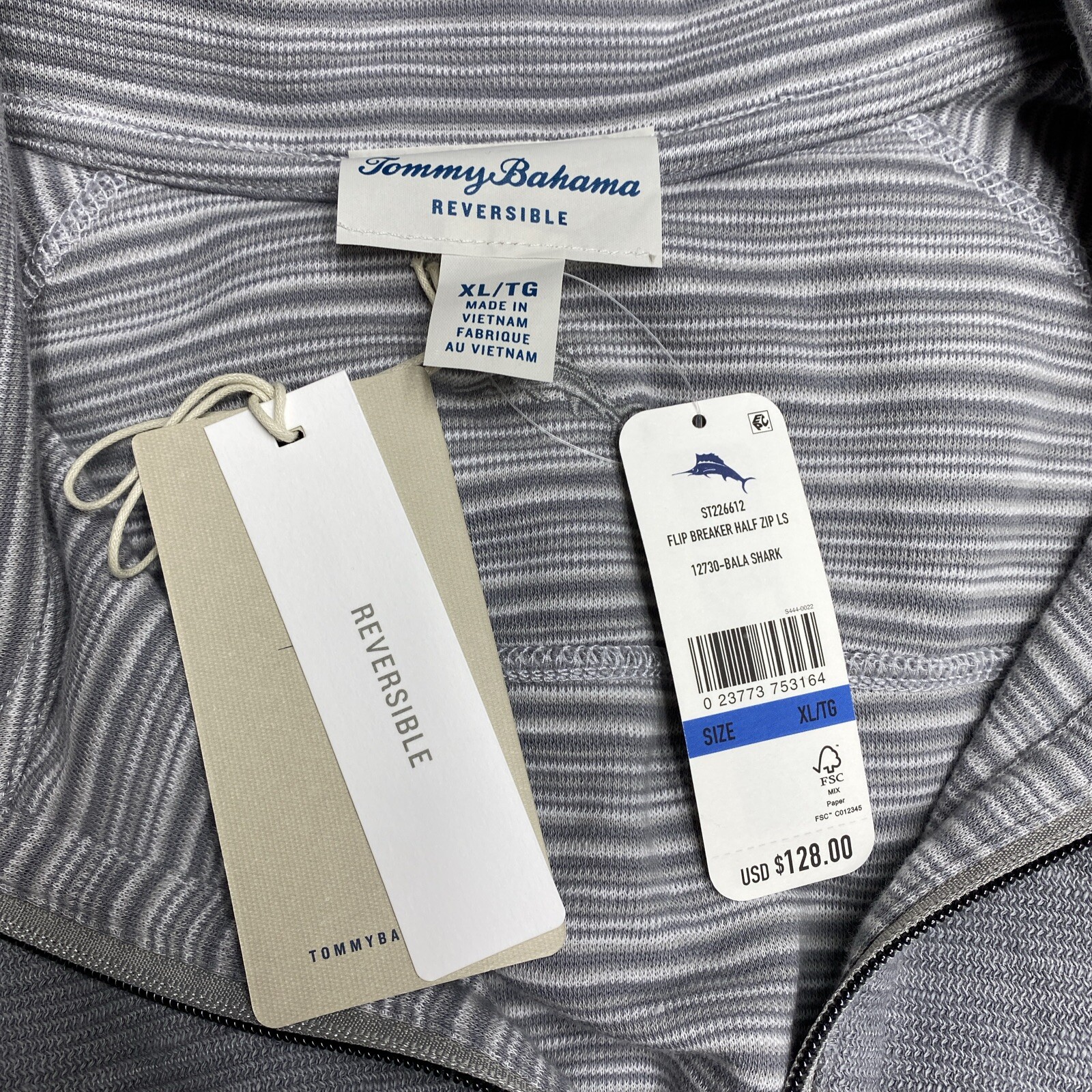 Tommy Bahama Mens Flip Breaker Reversible 1/2 Zip Long Sleeve Pullover Gray XL