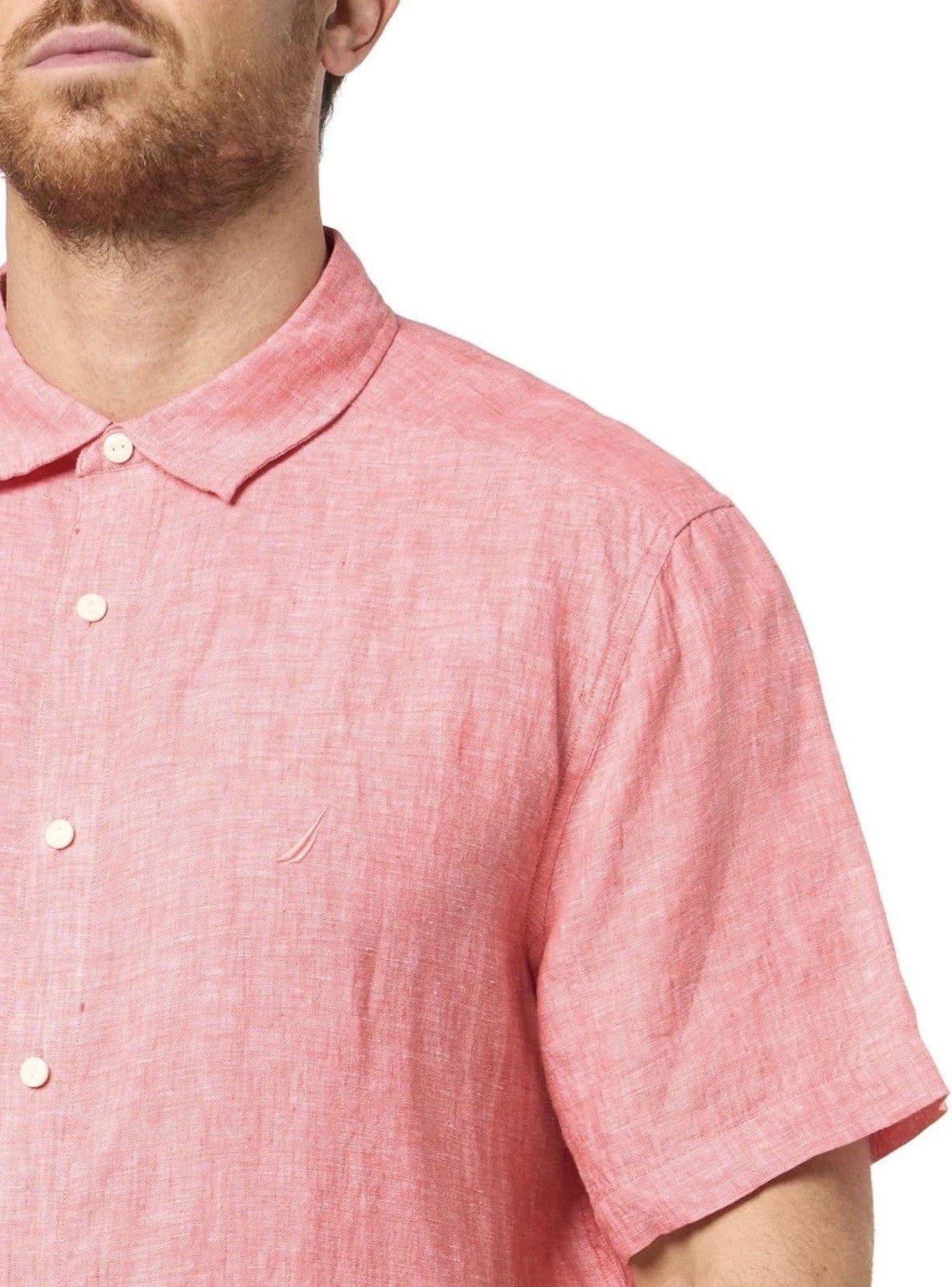 Nautica Men’s Short Sleeve Linen Shirt, Pink, US M