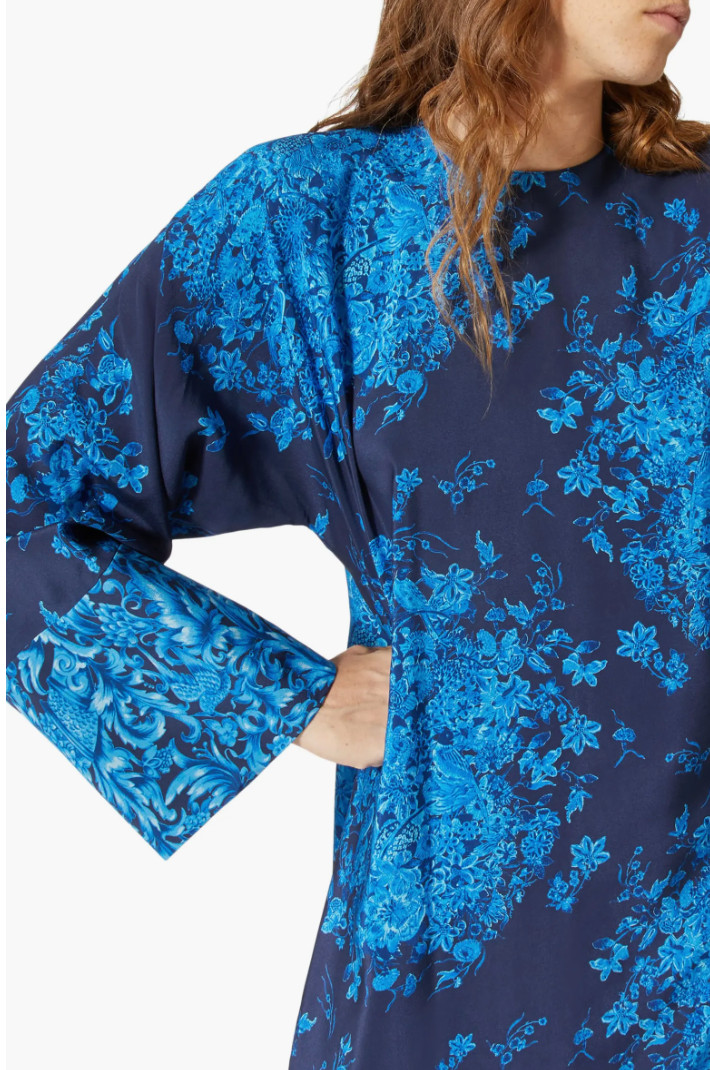 VALENTINO GARAVANI SILK Caftan Maxi Dress Delft Floral Print Kleid Maxikleid M
