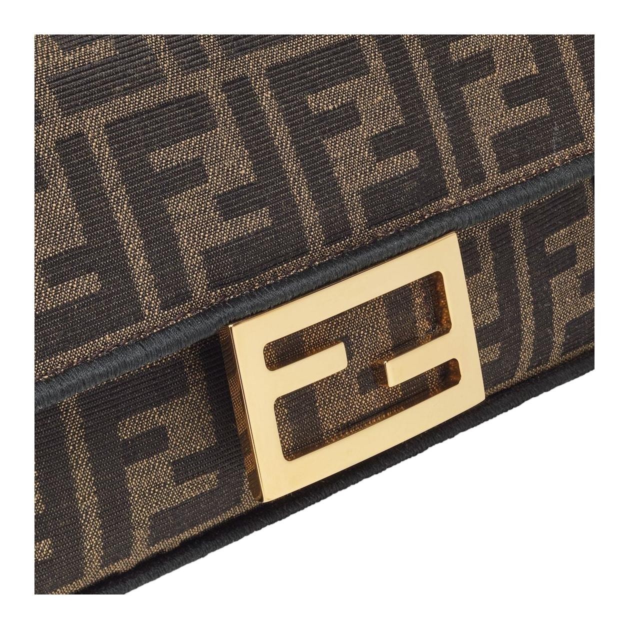 FENDI Baguette Mini Jacquard Ff Fabric Bag Brown 7.9 x 2.0 x 5.1 in