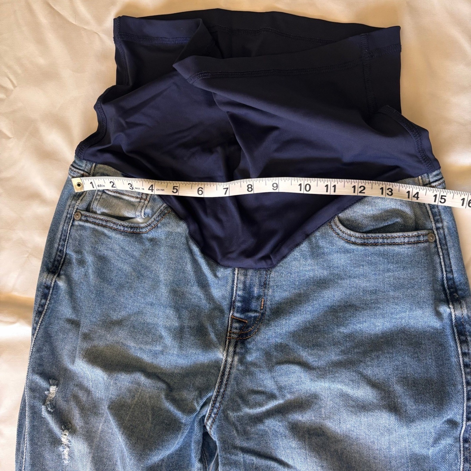 PinkBlush Maternity Distressed Boyfriend Jeans Blue Size 28 Full Belly Band