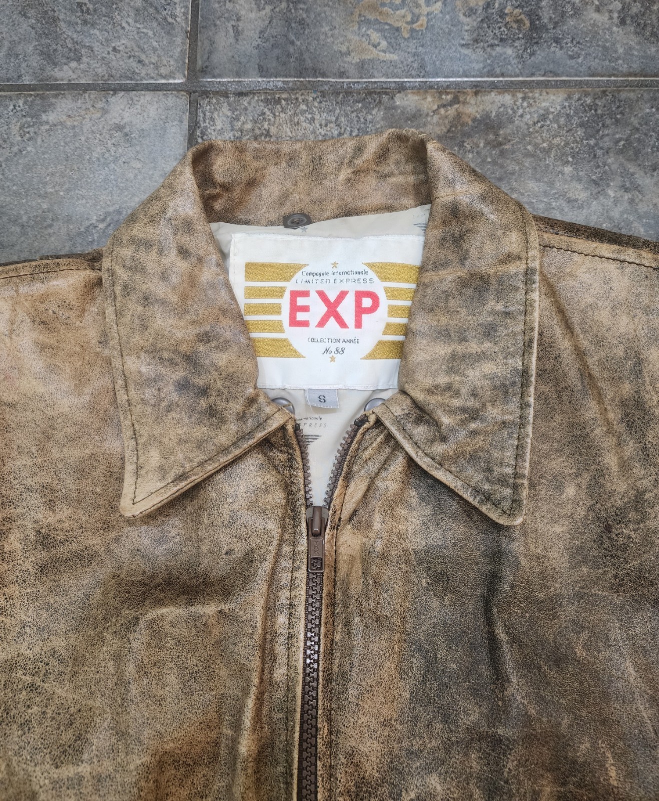 Vintage 90s Limited Express Men’s Small Distressed Leather Bomber Flight Jacket