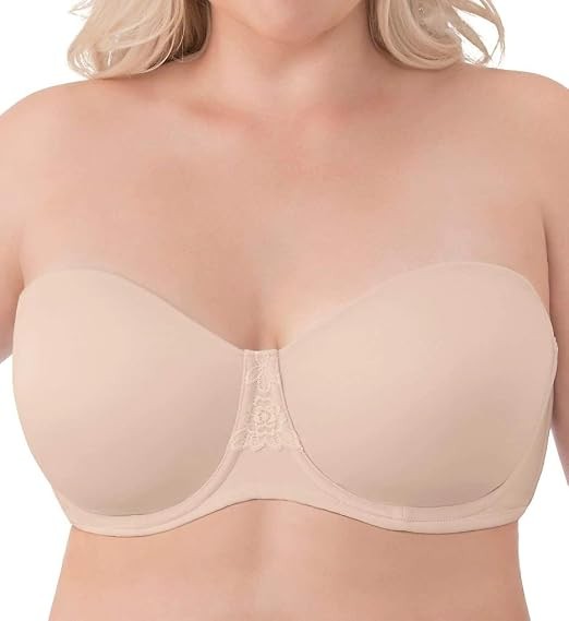 Vanity Fair Smoothing Strapless Bra Rose Beige, Size 38DDD