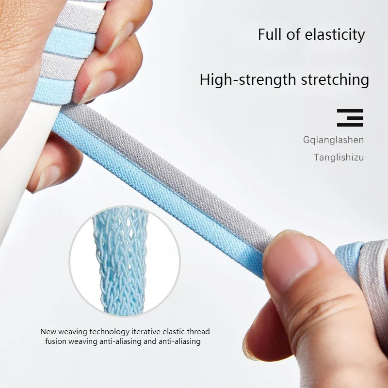 Flat Shoelaces Without Ties End Silver Metal Buckle Elastic Laces for Sneakers R