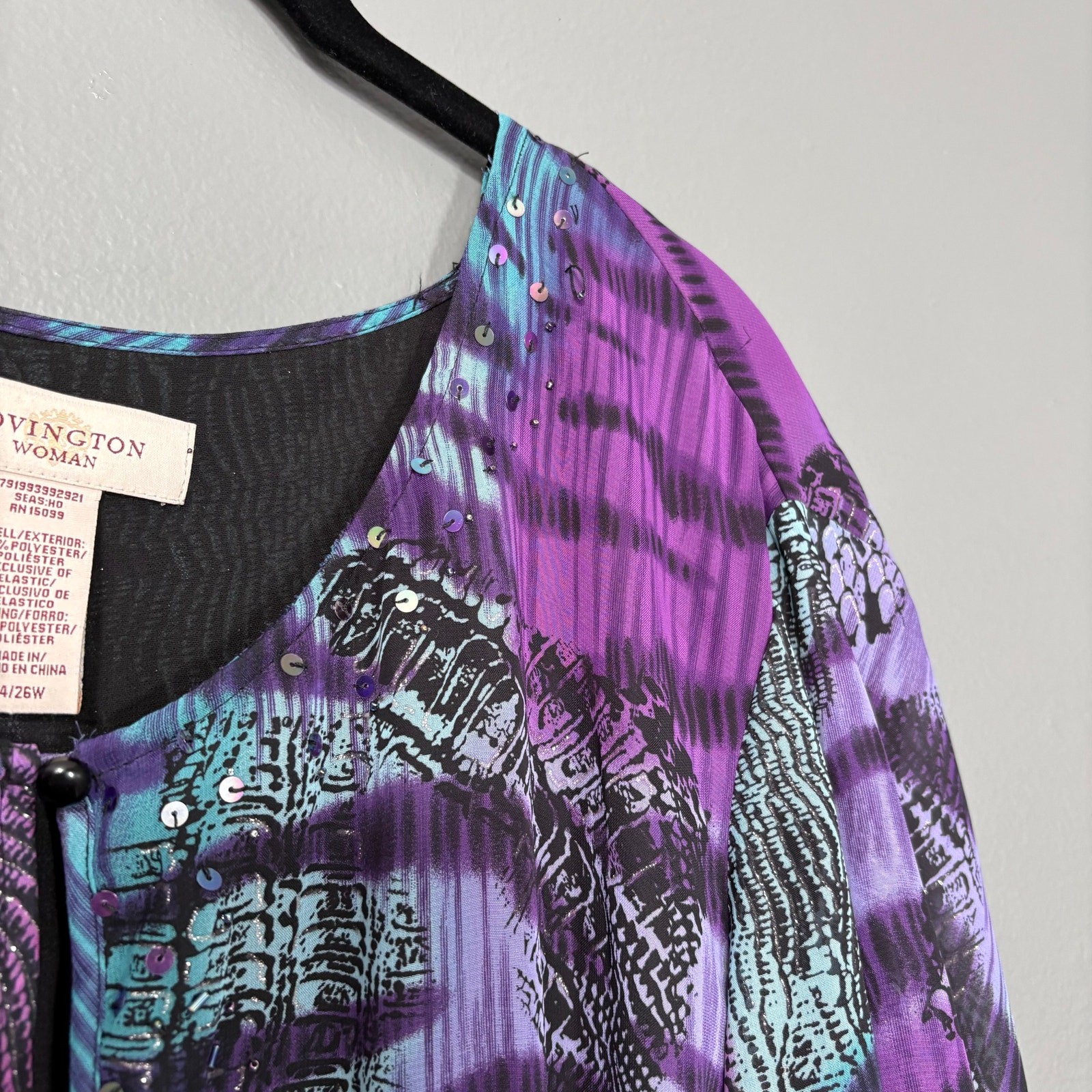 Covington Boho Fairy Sequin Purple & Blue Animal Top – 24/26 – Women’s Plus Size