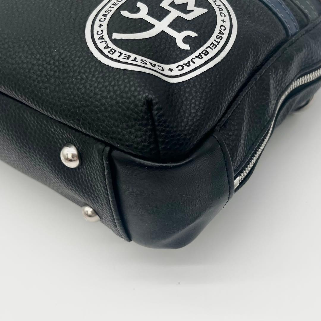 CASTELBAJAC Vintage 2Way Shoulder Handbag Yacht Logo Black Leather