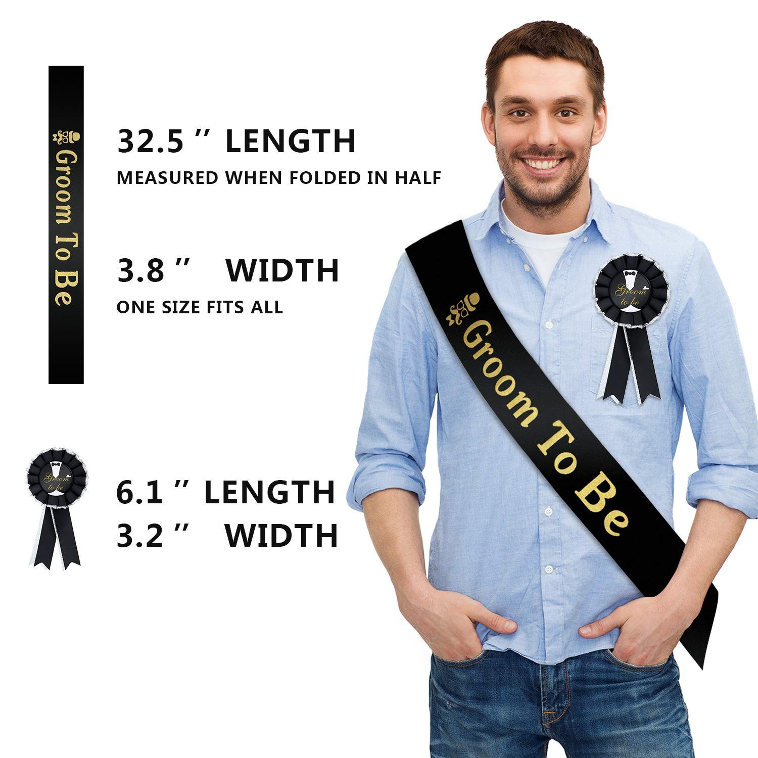 Sash: 82 Cm X 9.5 Cm, Badge: 15.5 X 8 Gold, satin (for sash), and as shown…