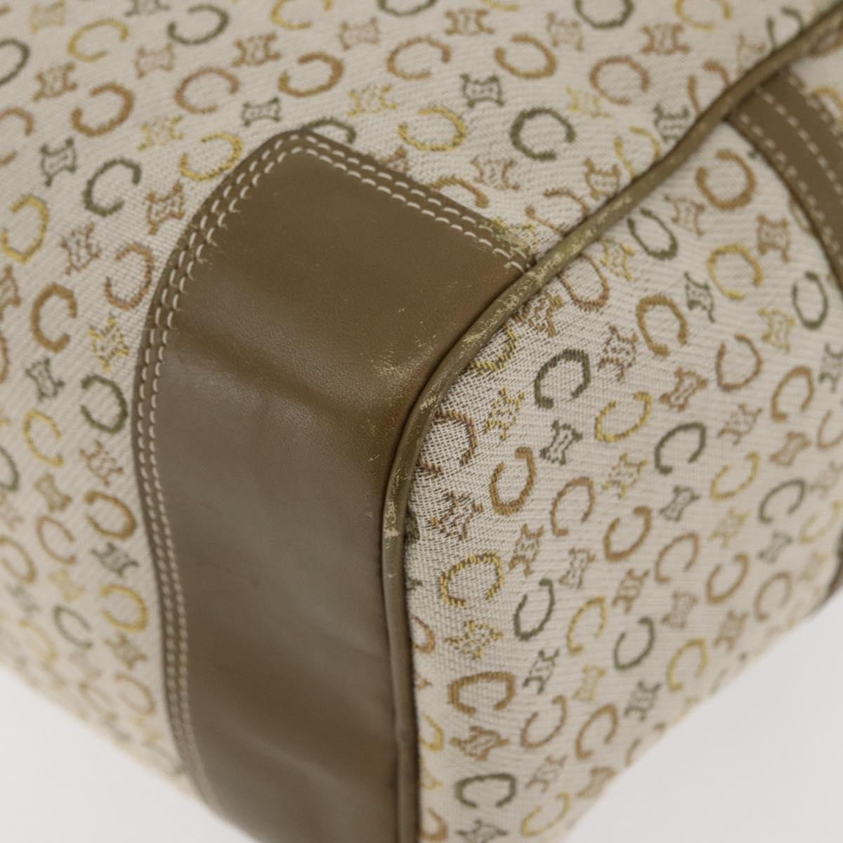 CELINE C Macadam Canvas Mini Boston Bag Khaki Silver Auth ep14462