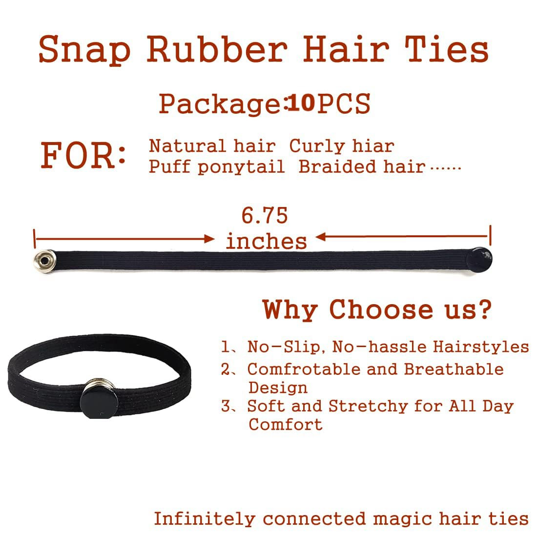 10PCS High Elasticity Snap Hair Ties for Thick Hair Natural 10 Count -Pack of 1