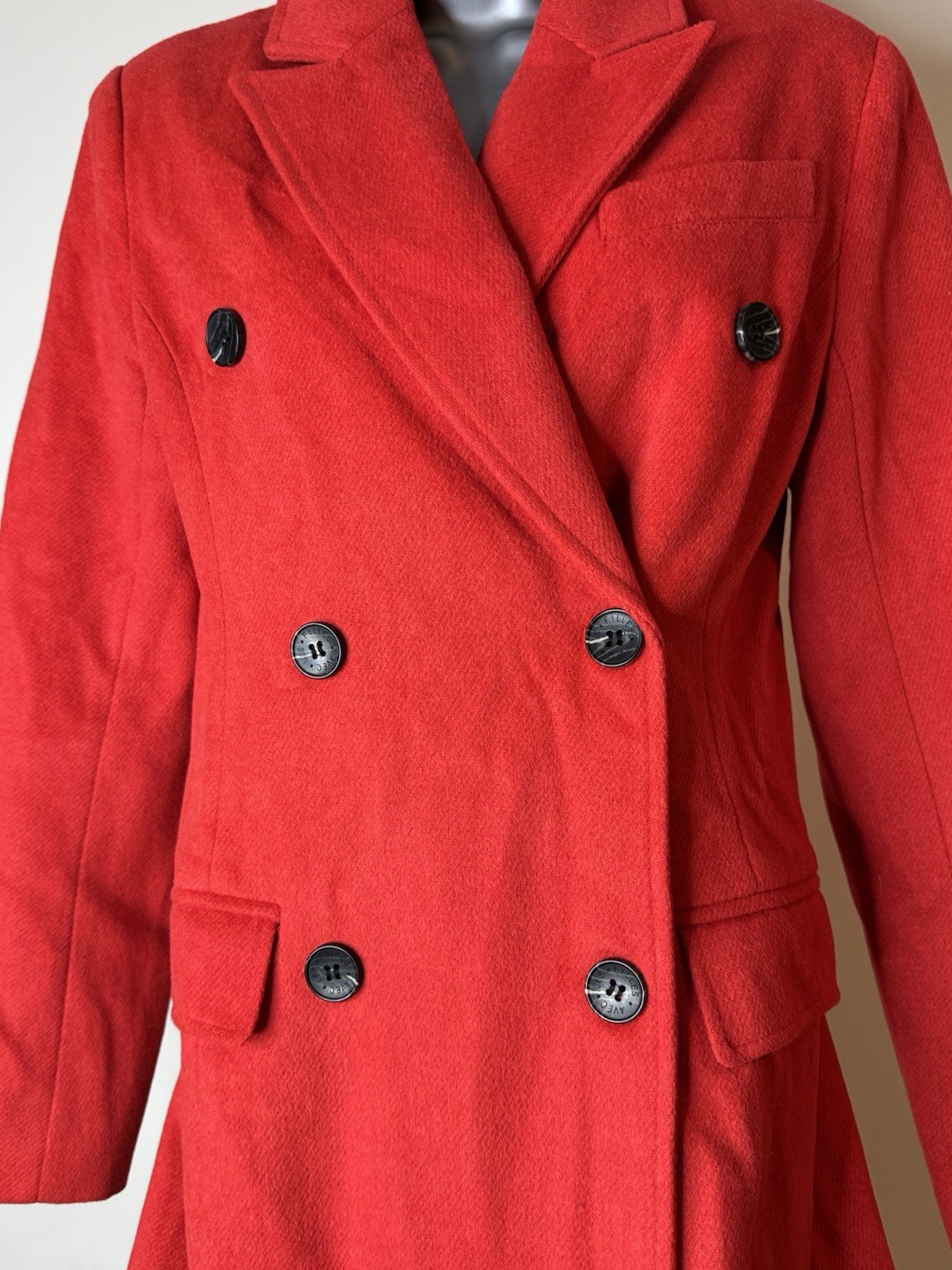 Avec Les Filles Red Double-Breasted Long Trench Coat, Size XS