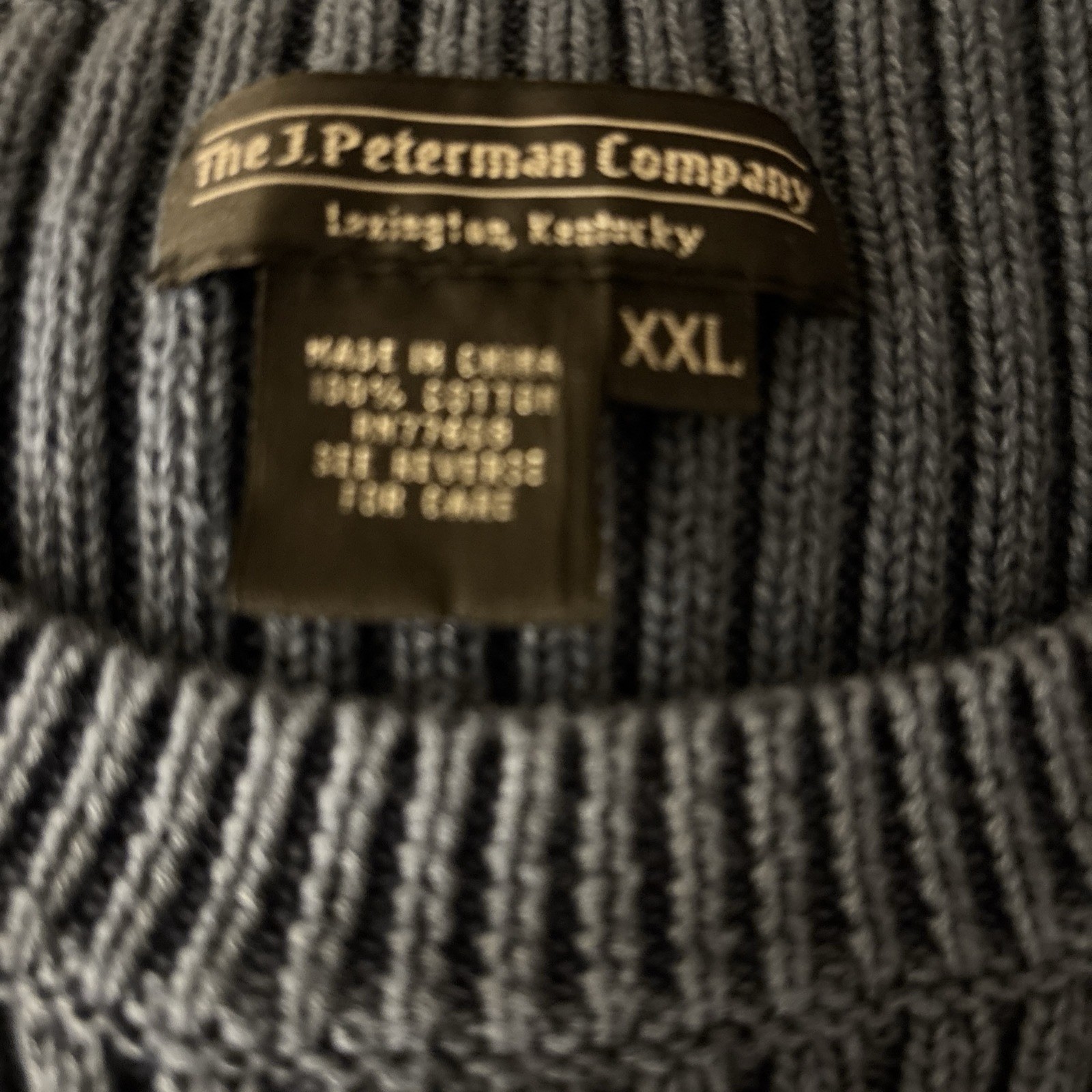 J Peterman Men`s XXL Washed Out Blue Cable Knit Fisherman Heavy Sweater