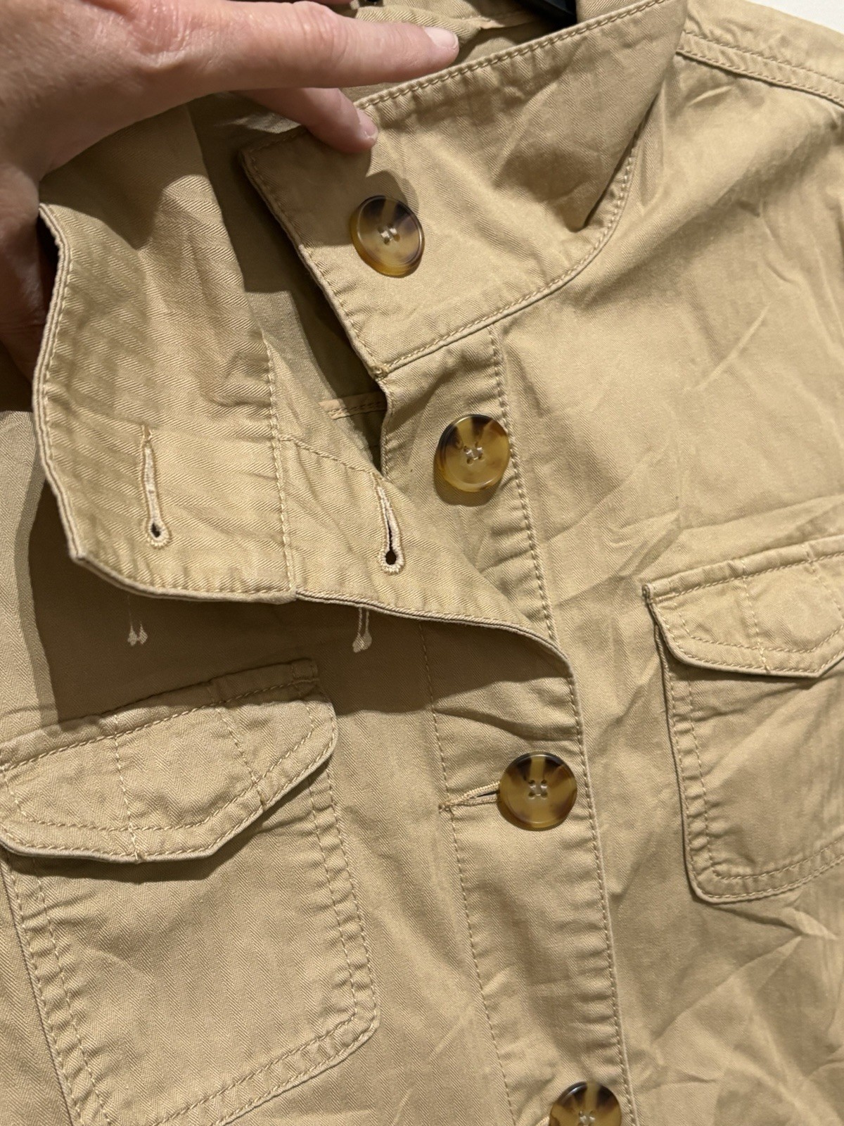 Talbots Petites Safari Utility Jacket PS Tan Beige Military Travel Cotton Blend