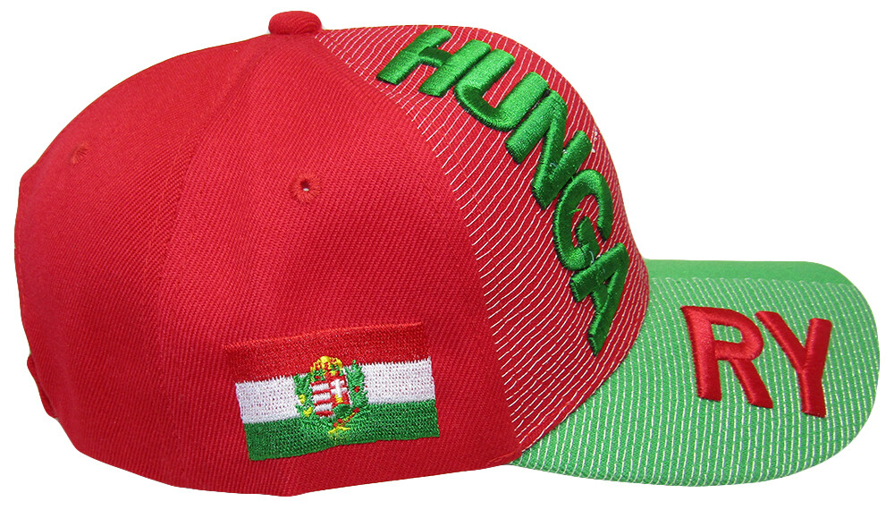 Hungary Country Green Red White Letter 3-D Patch On Side Embroidered Hat Cap