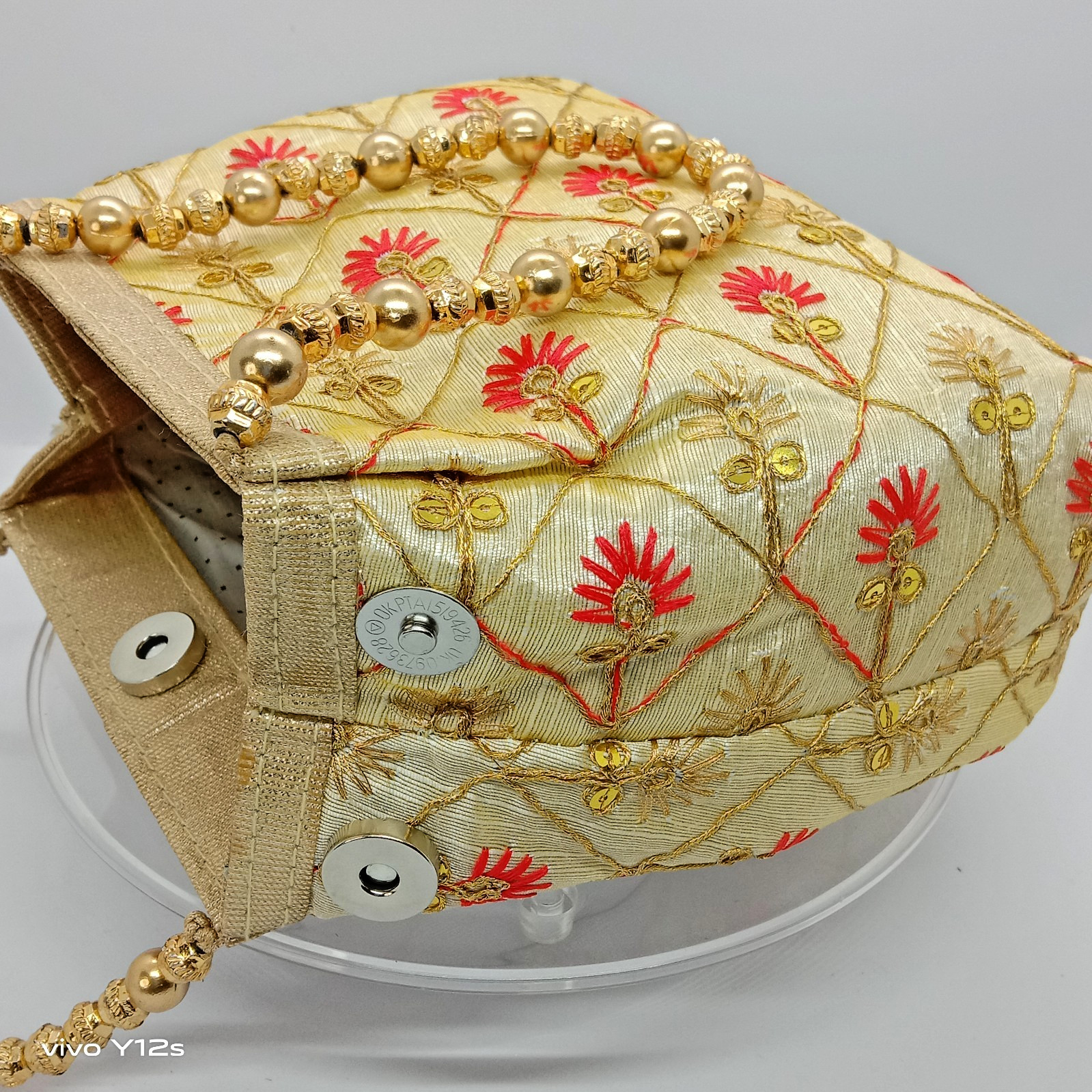 iNDIAN ETHNIC MAGNETIC BEADED BAG GOLD EMBROIDERED WEDDING POTLI BATWA PURSE