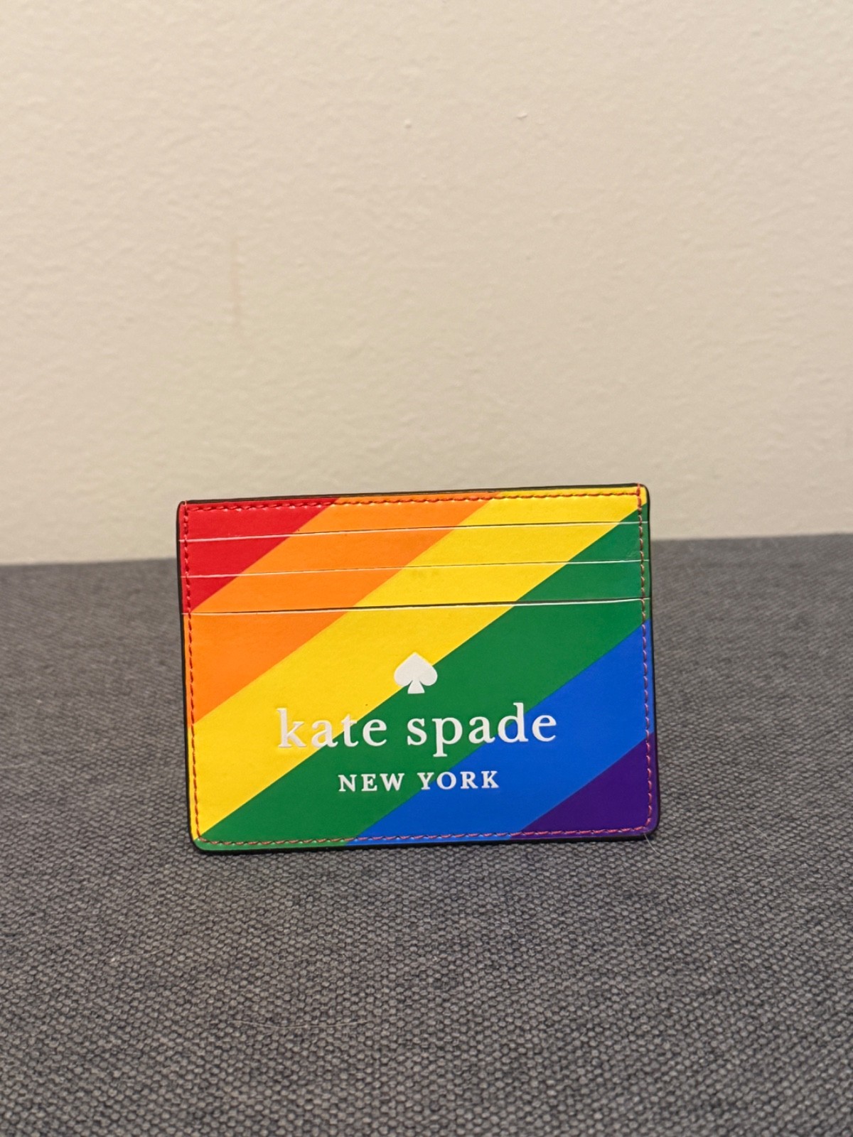 Kate Spade New York Rainbow Stripe Card Holder Wallet Multi Color Leather New