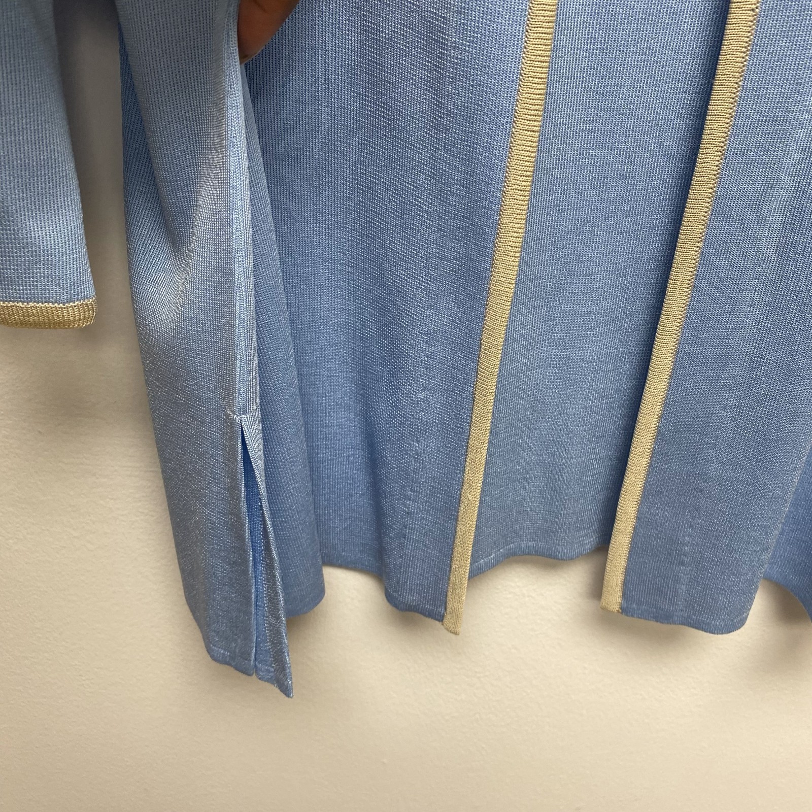 Ming Wang 3 Piece Knit Suit Set Womens Blue Tan Tank Cardigan & Skirt M L NWT