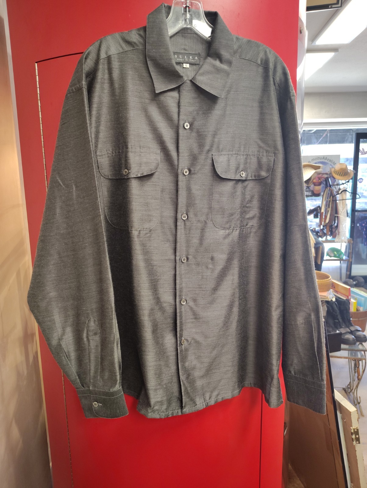 Rare Sulka Shirt Mens L Flawed, Silver Titanium, Silk/Cashmere