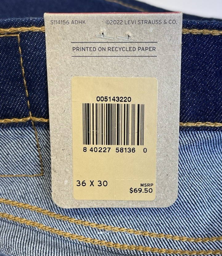 New LEVI’S 514 Men’s 36 x 30 Straight Fit 5-Pocket Dark Blue Jeans