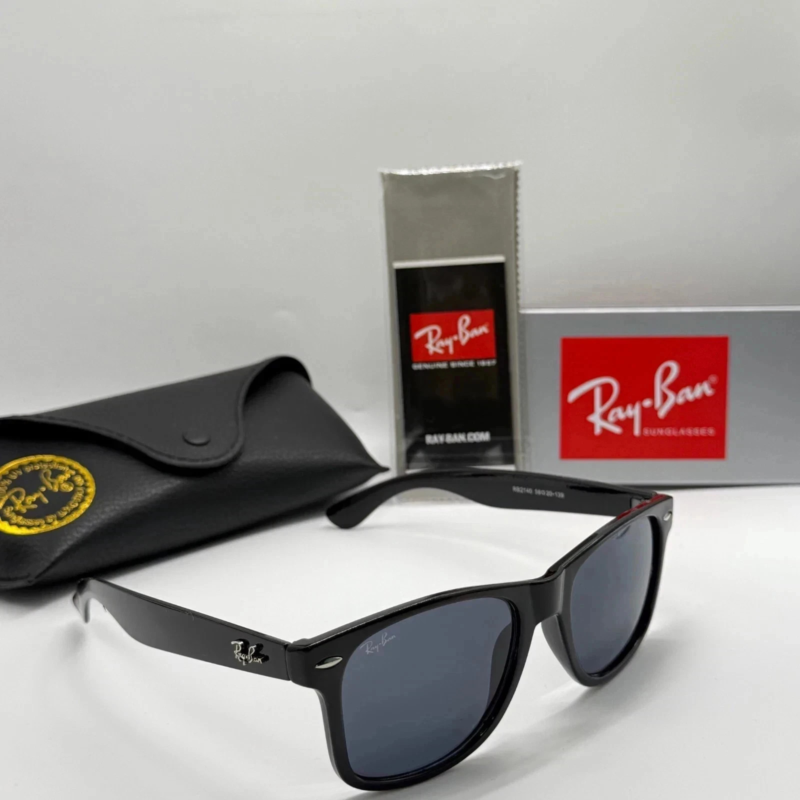 Ray-Ban 2140 Sunglasses, Black Frame, 56 mm, Dark Gray Resin Lenses-NEW