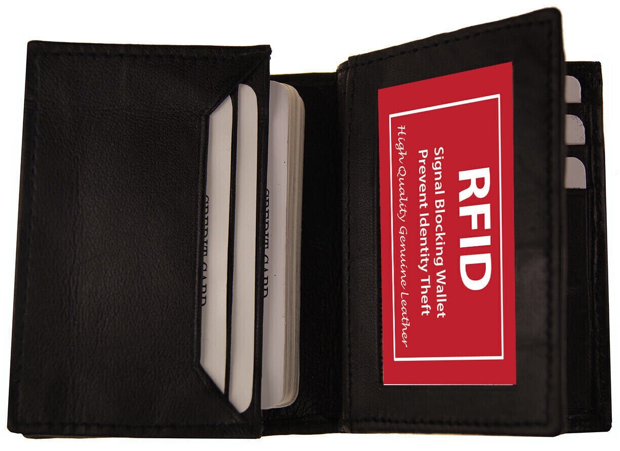 Rfid Mens Slim Front Pocket Wallet Genuine Leather Bifold Id/credit Card Holder