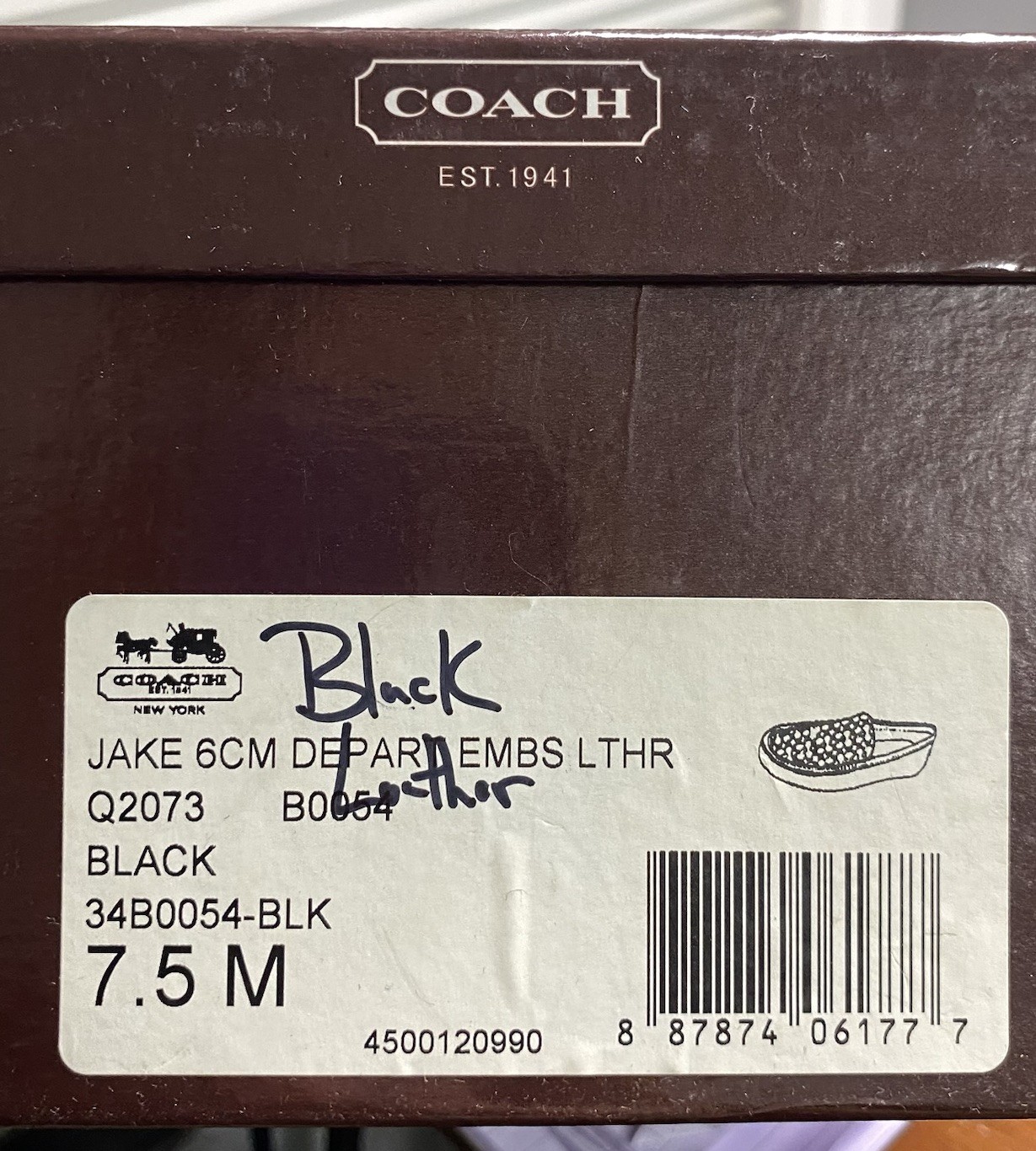 Coach Black Leather Jake 6CM Men’s Driving Loafer Shoes Signature C 7.5 M EUC