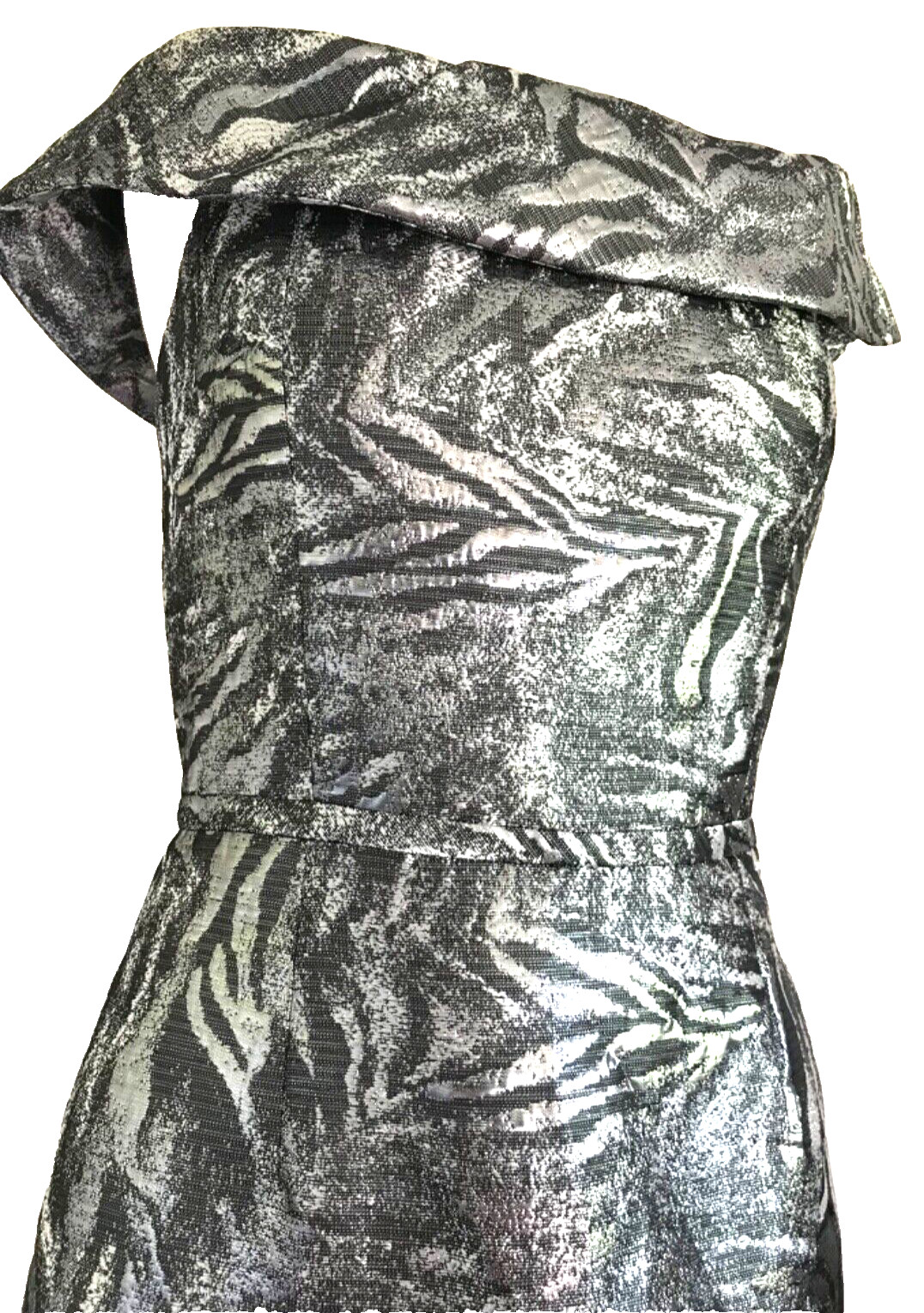 Retro Pinup Dress, Silver Off The Shoulder Cocktail Formal Wedding Lined M/L