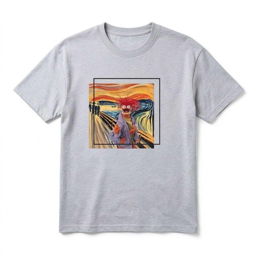 Beaker The Scream Parody T-Shirt – Funny Art Mashup Muppets Fan Gift Grey Tee