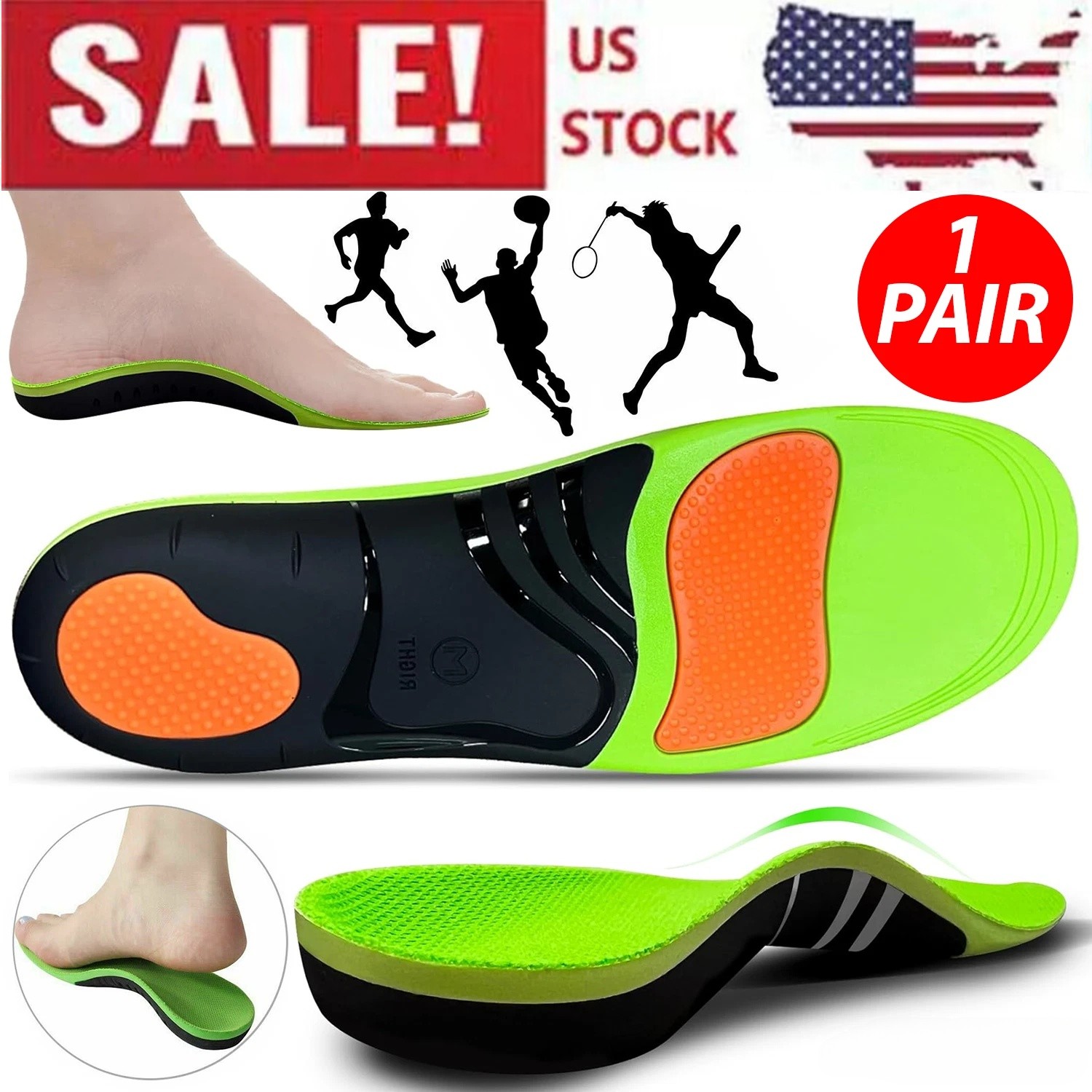 Orthotic Shoe Insoles Inserts Flat Feet High Arch Support For Plantar Fasciitis